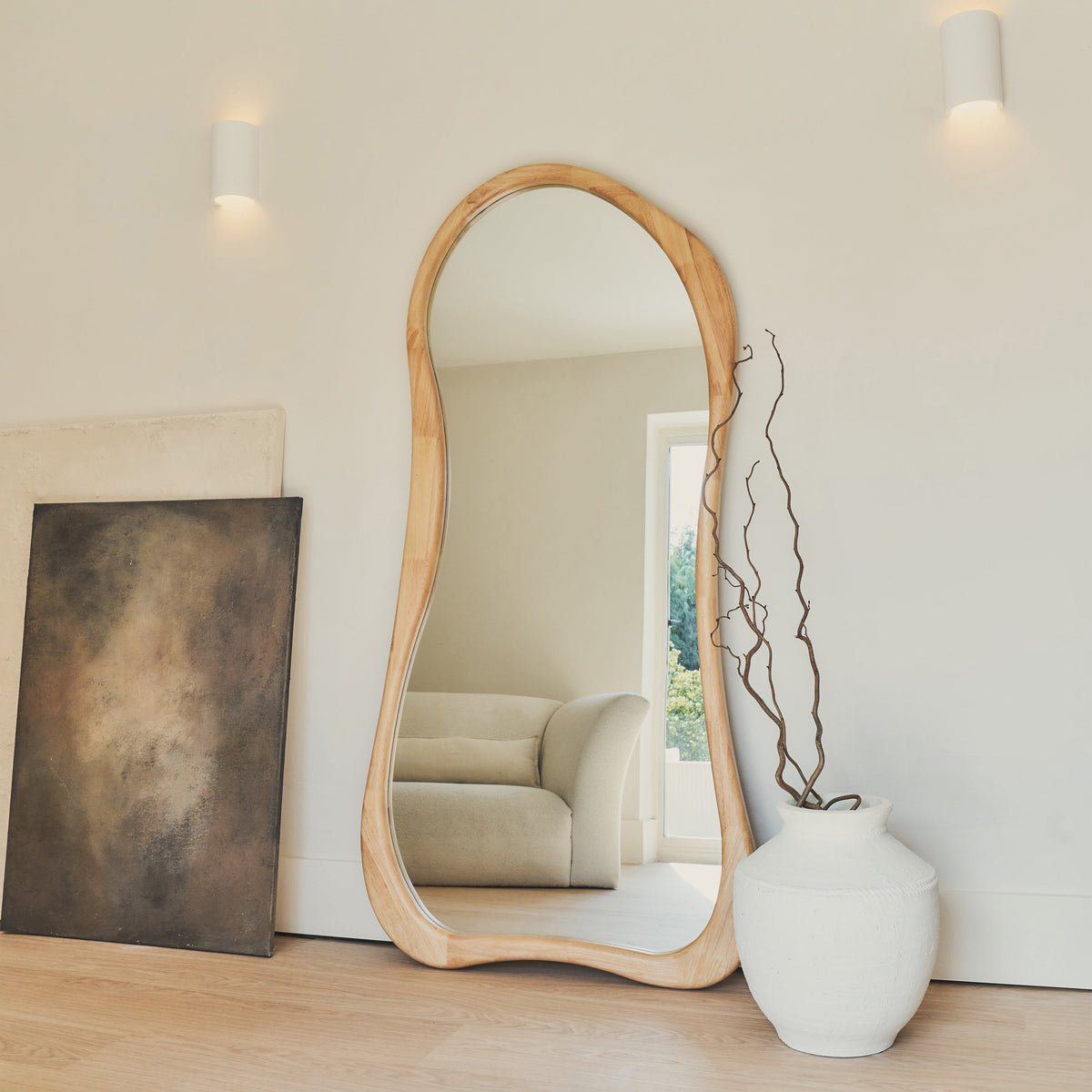 Arcurva - Large Full Length Light Wood Irregular Mirror 170cm x 85cm