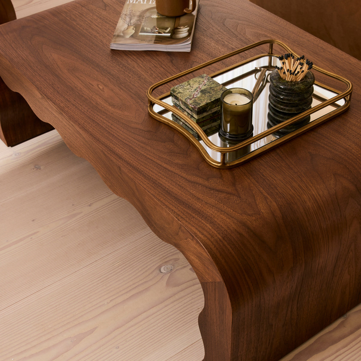 Serafina- Dark Wood Wavy Arched Premium Coffee Table