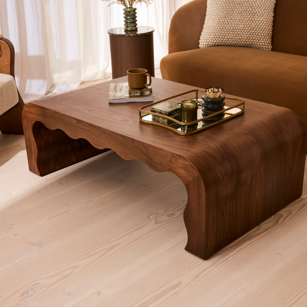 Serafina- Dark Wood Wavy Arched Premium Coffee Table