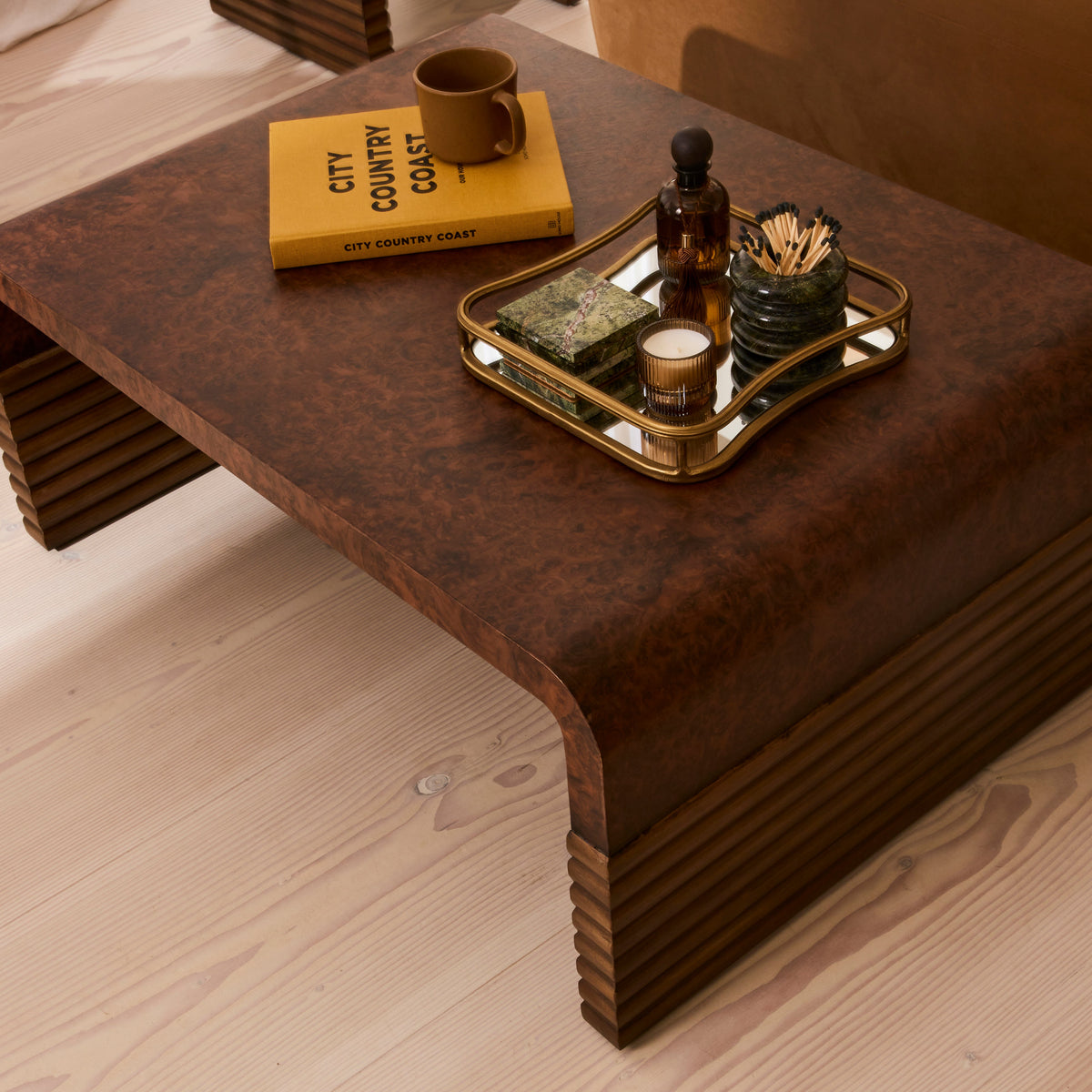 Eliana - Dark Burl Curved Dark Wood Premium Coffee Table