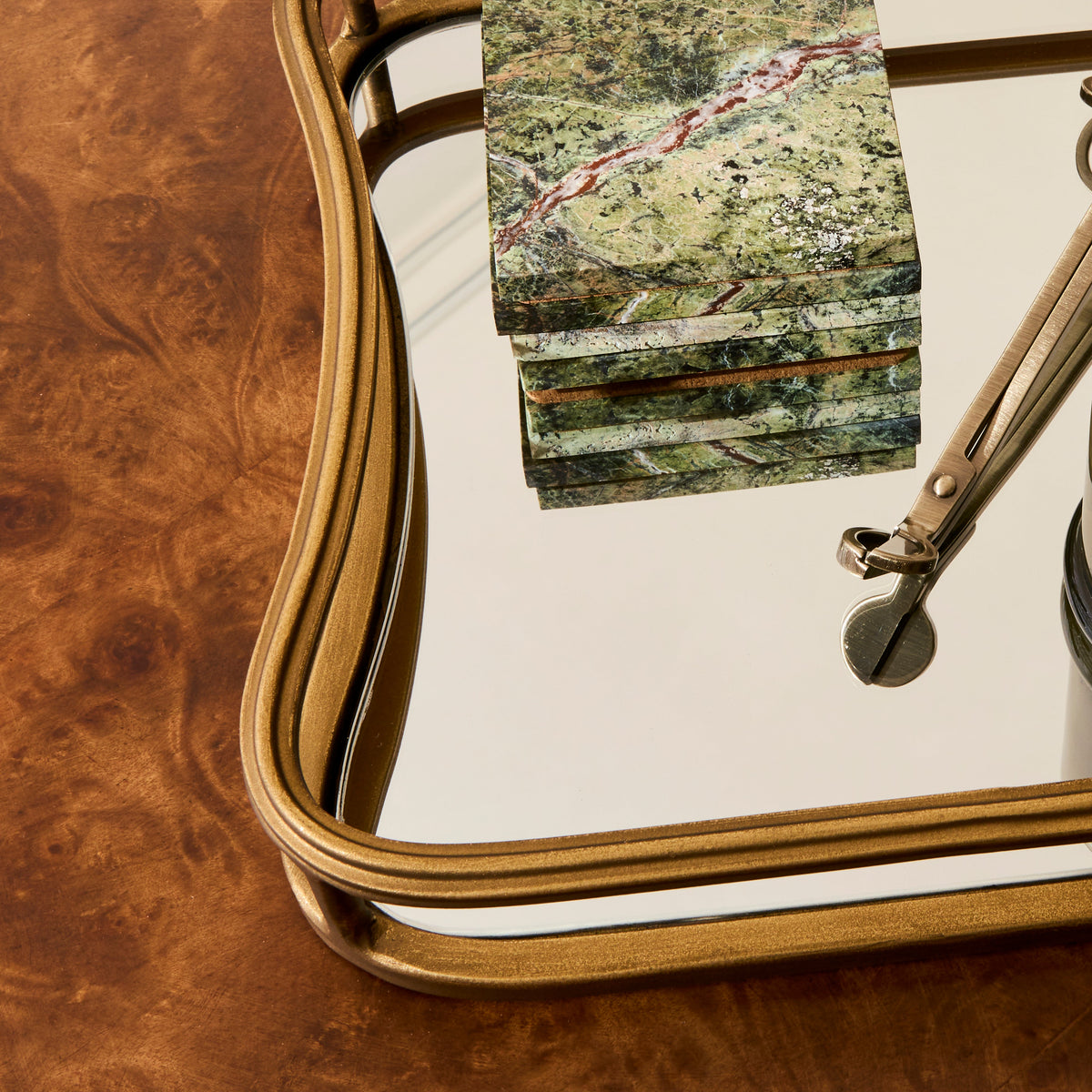 Louis - Gold Curved Square Mirrored Decorative Tray