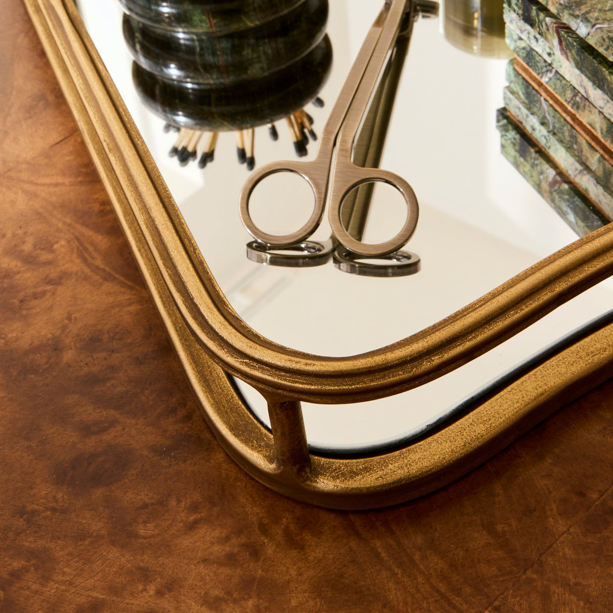 Louis - Gold Curved Rectangle Mirrored Decorative Tray