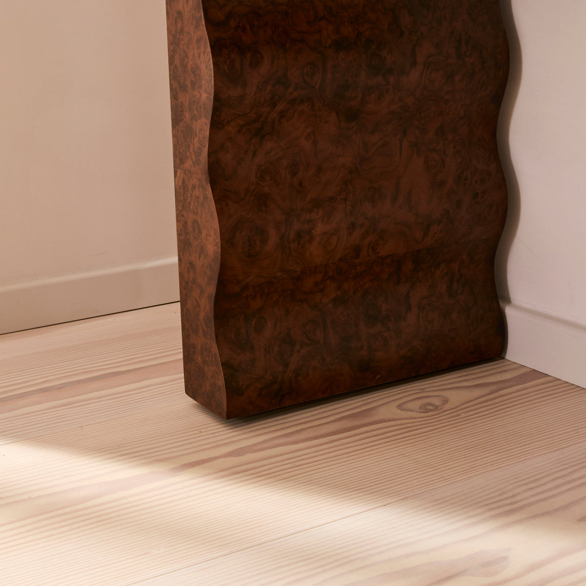 Serafina - Dark Burl Wavy Arched Dark Wood Premium Console Table