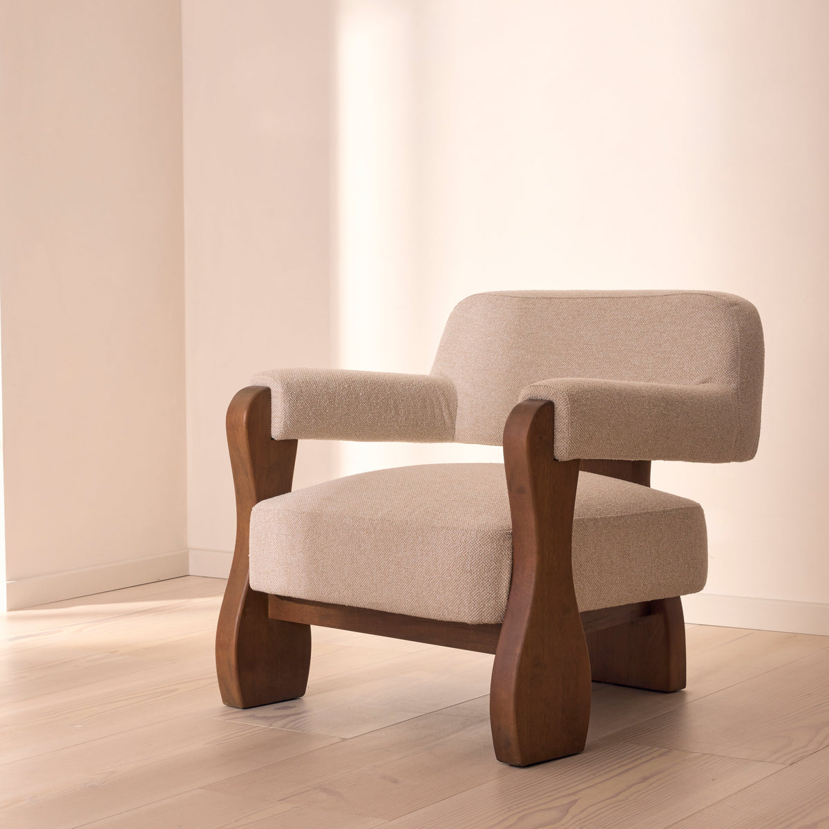 Ferne - Fabric Accent Chair Ivory & Dark Wood
