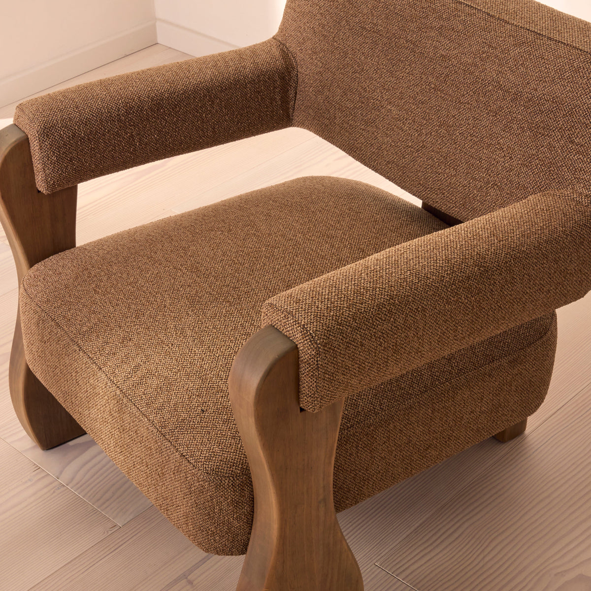 Ferne - Fabric Accent Chair Brown & Warm Wood