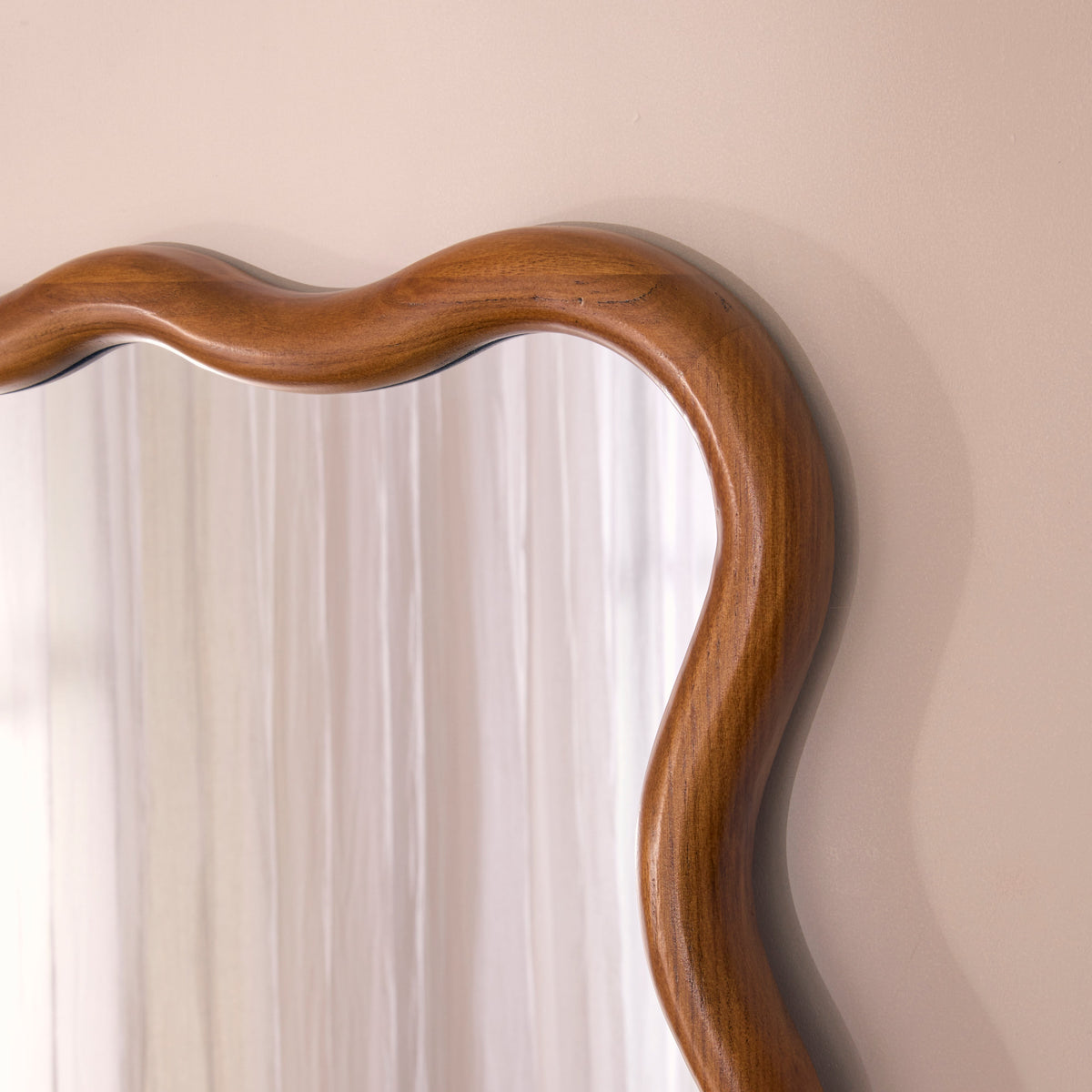 Marea - Dark Wood Wavy Retro Wall Mirror 100cm x 70cm