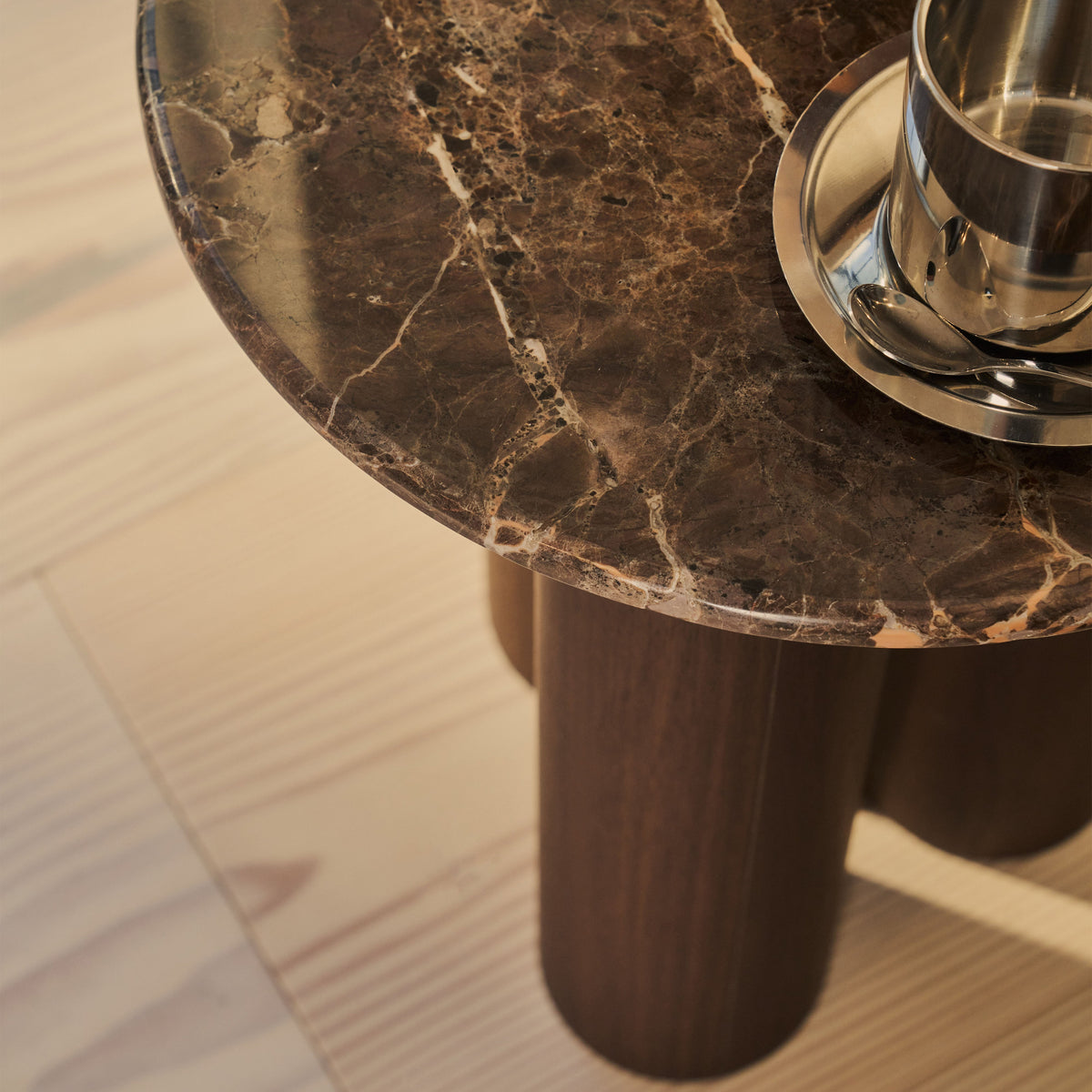 Trivium - Dark Emperador Round Dark Wood Premium Side Table