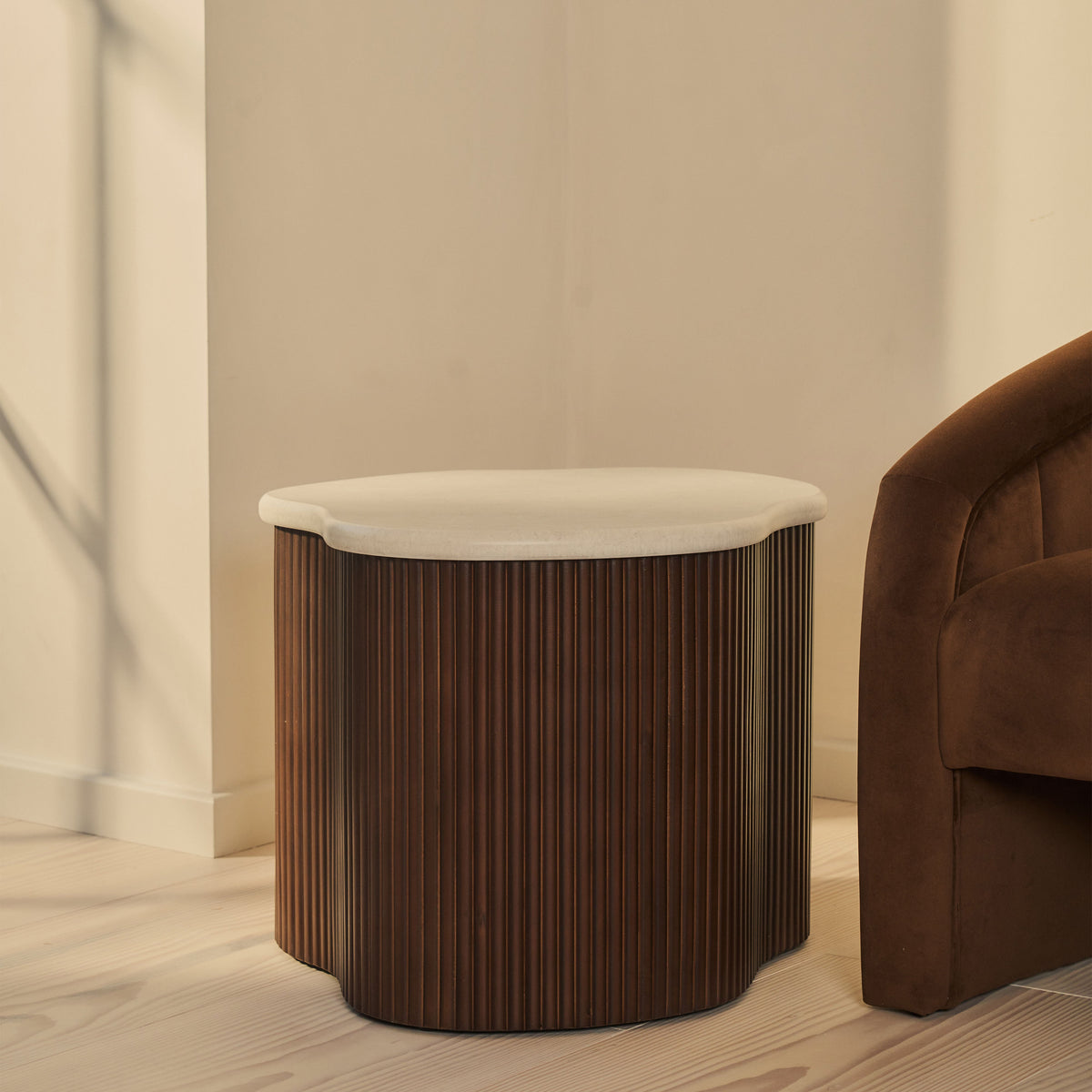 Cove - Dark Wood Ribbed Irregular Side Table