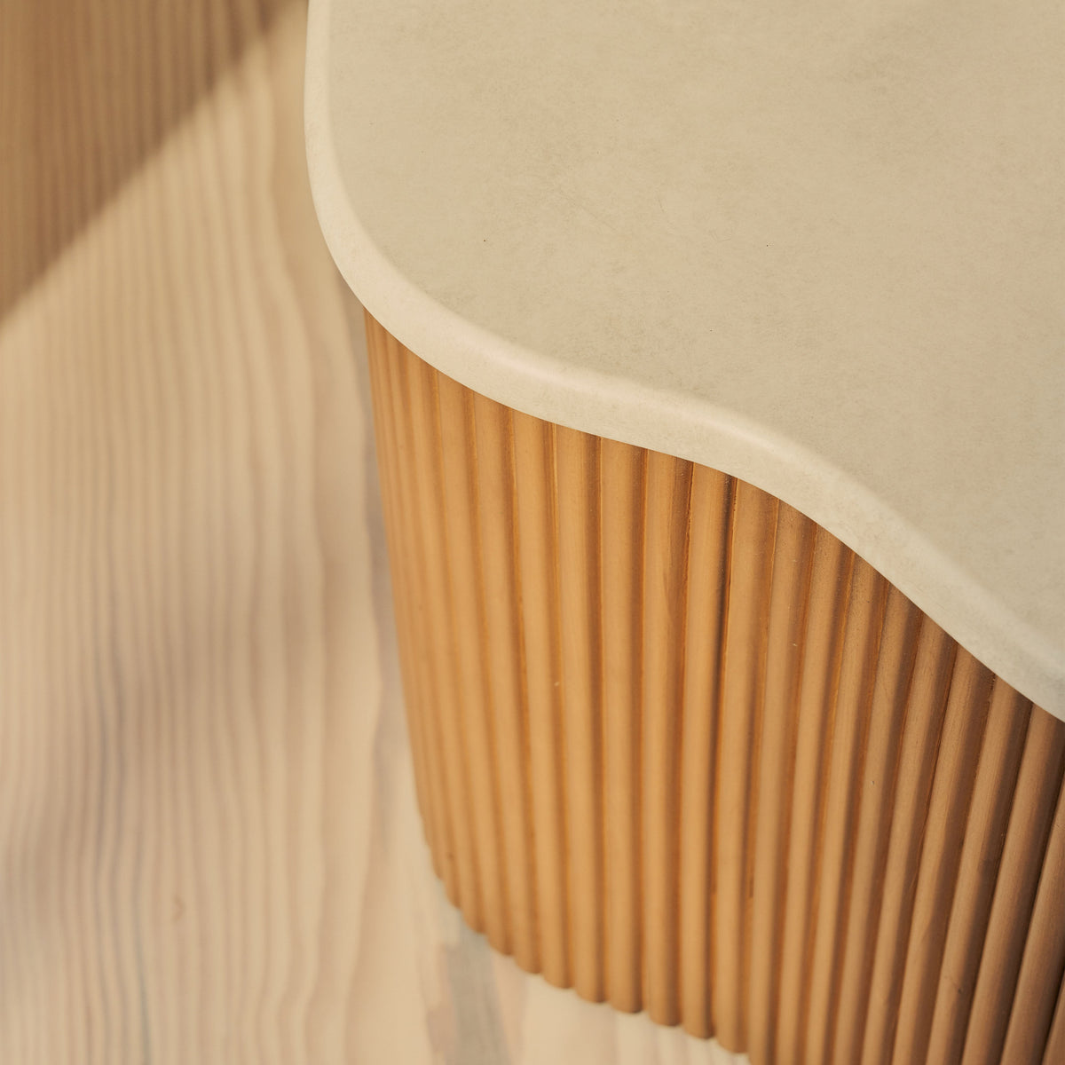 Cove - Warm Wood Ribbed Irregular Side Table