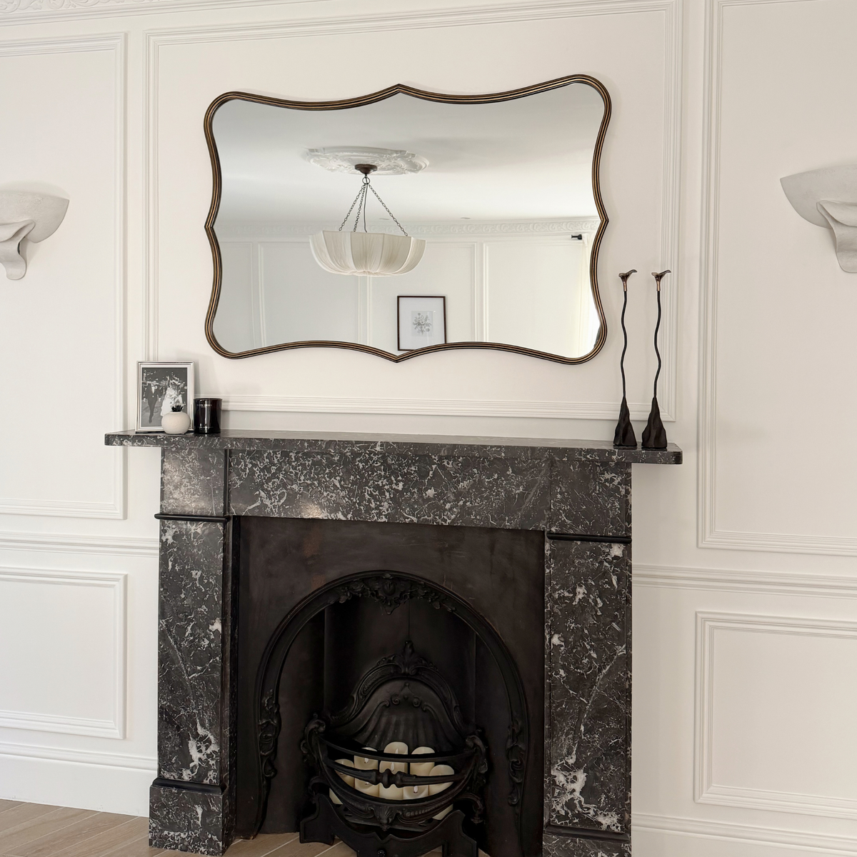 Elise - Antique Bronze Art Deco Metal Overmantle Mirror 90cm x 60cm