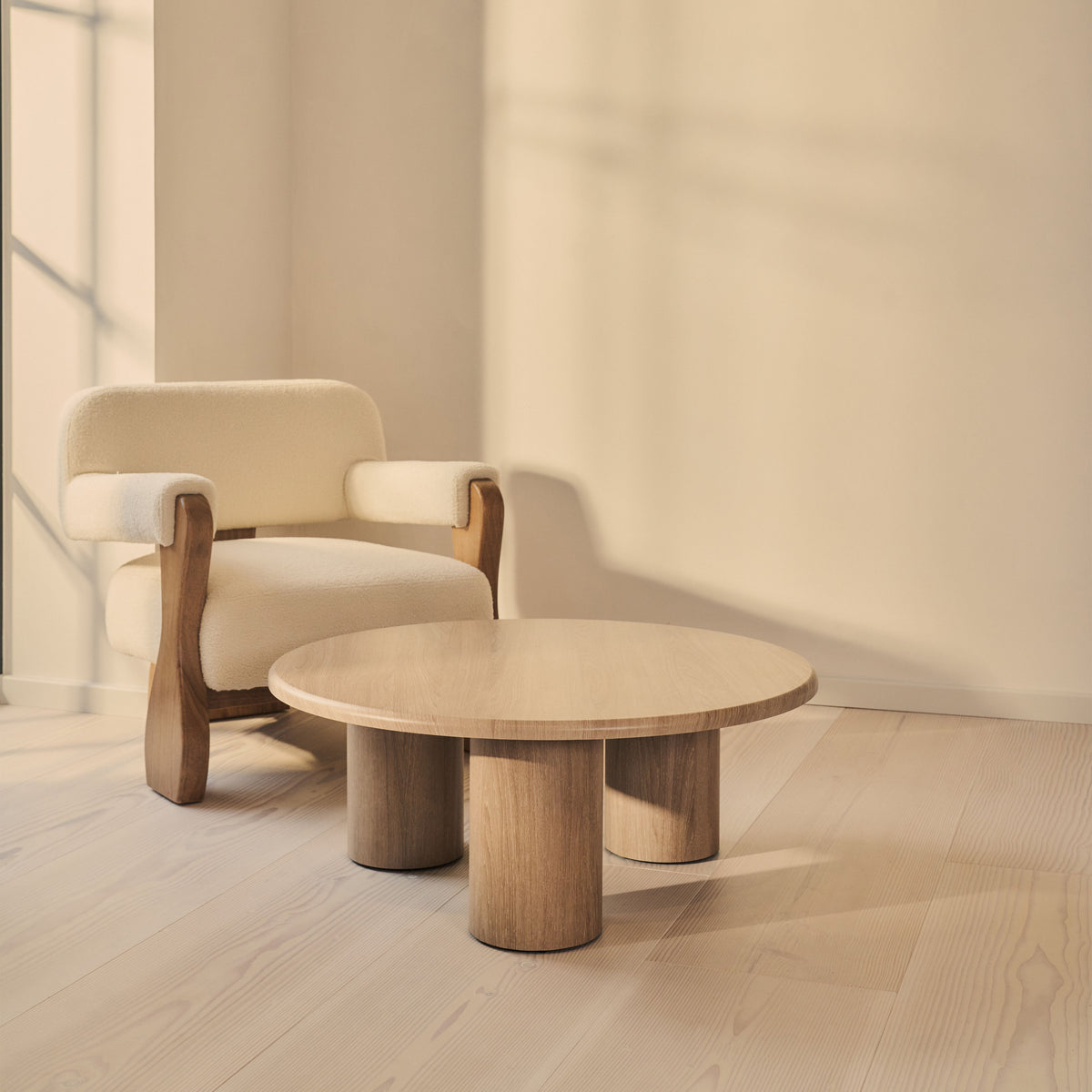 Alina - Washed Wood Round Large Wooden Coffee Table