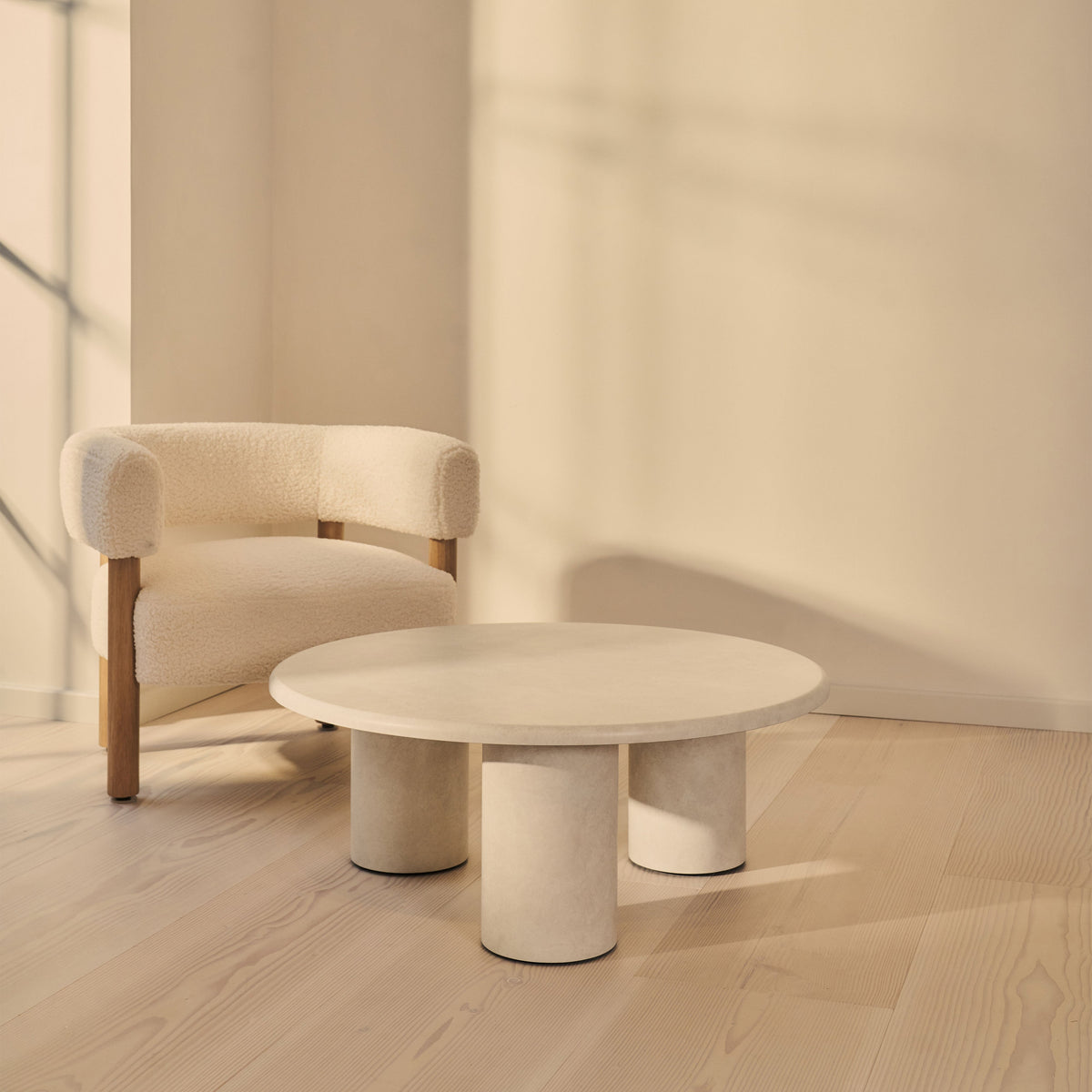 Alina - Concrete Round Large Wooden Coffee Table