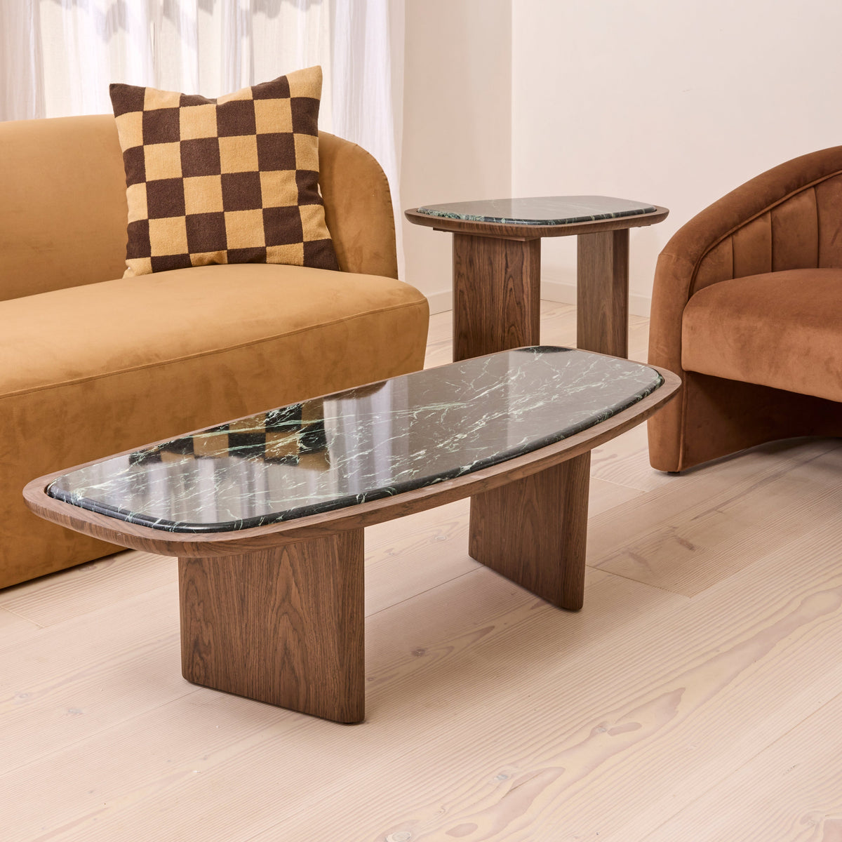 Belmont - Green Marble Irregular Dark Wood Extra Large Coffee Table