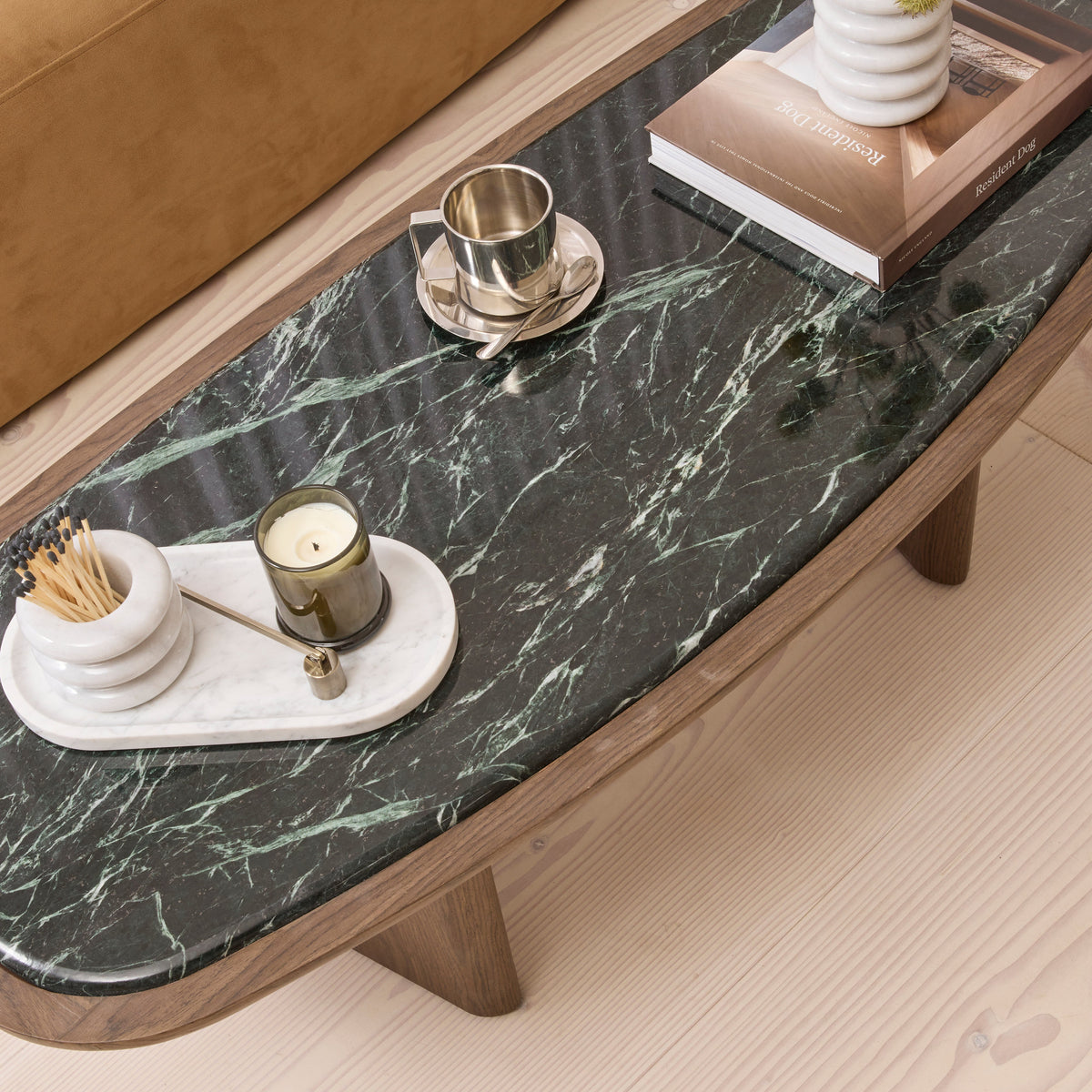 Belmont - Green Marble Irregular Dark Wood Extra Large Coffee Table