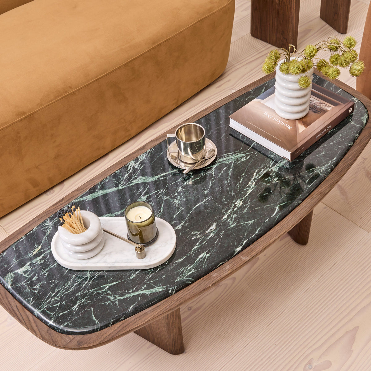 Belmont - Green Marble Irregular Dark Wood Extra Large Coffee Table