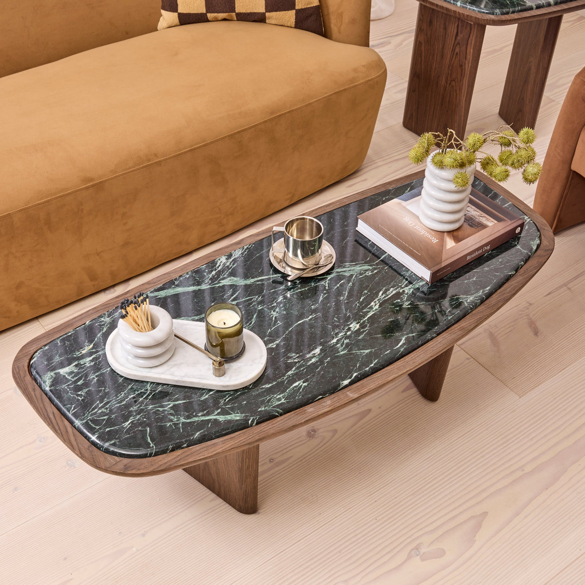 Belmont - Green Marble Irregular Dark Wood Extra Large Coffee Table