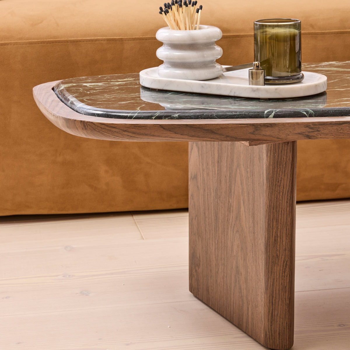 Belmont - Green Marble Irregular Dark Wood Extra Large Coffee Table