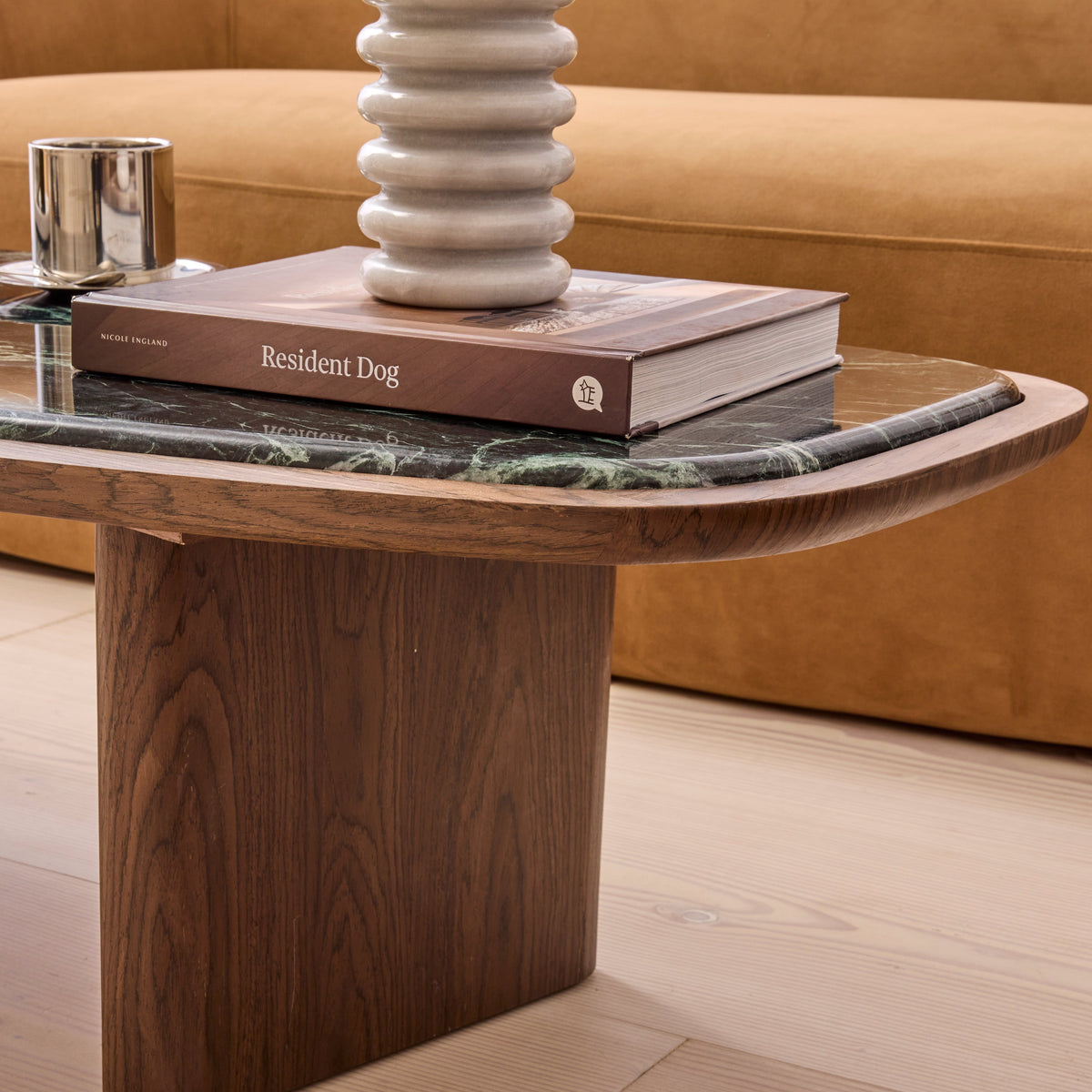 Belmont - Green Marble Irregular Dark Wood Extra Large Coffee Table