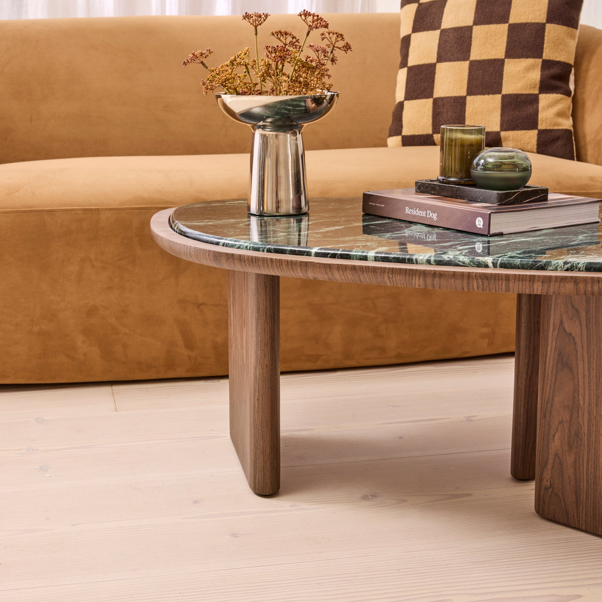 Belmont - Green Marble Irregular Dark Wood Coffee Table