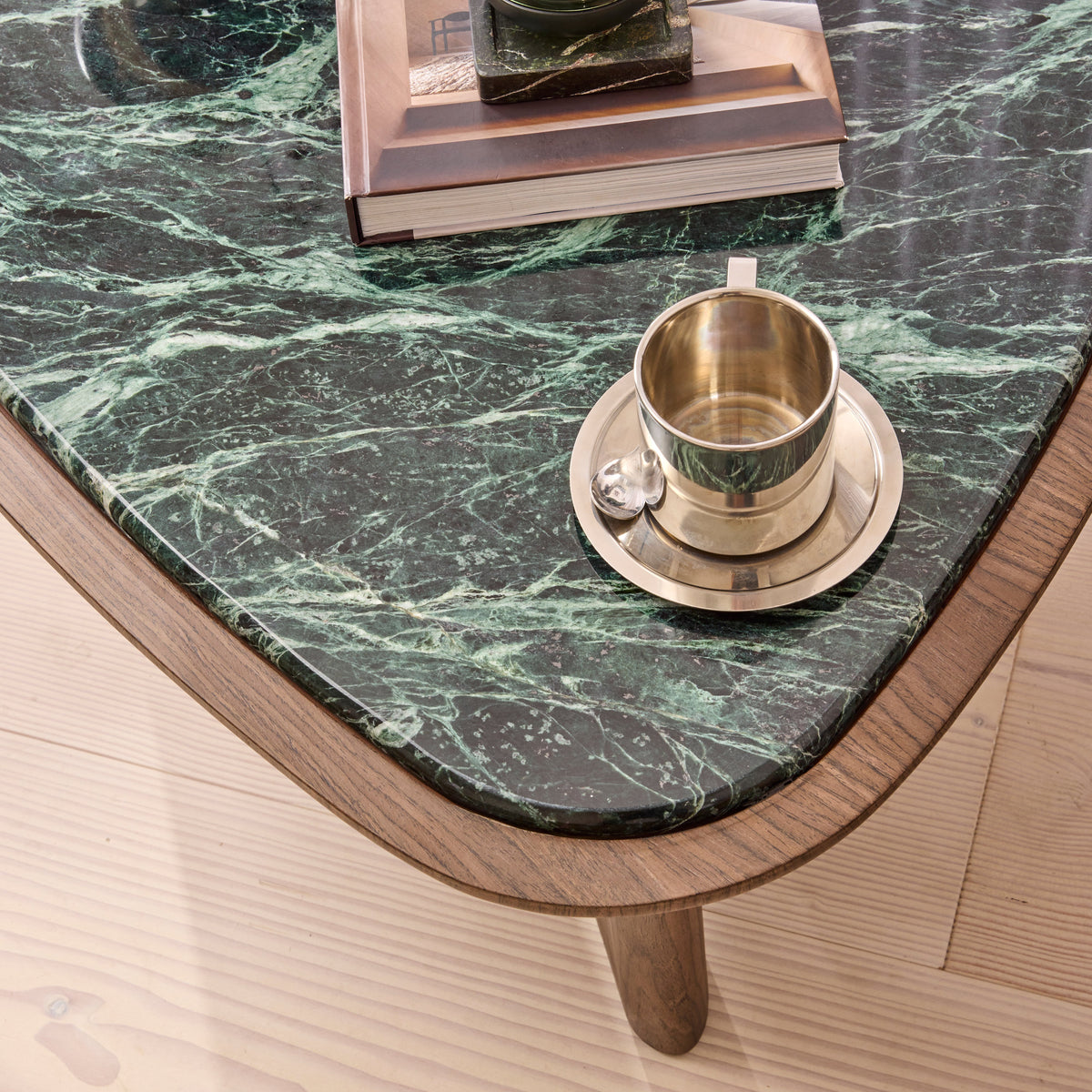 Belmont - Green Marble Irregular Dark Wood Coffee Table