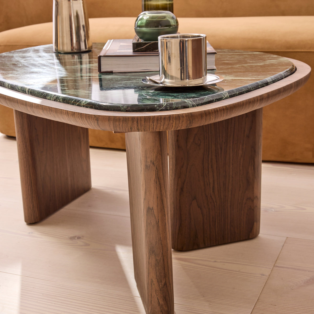 Belmont - Green Marble Irregular Dark Wood Coffee Table