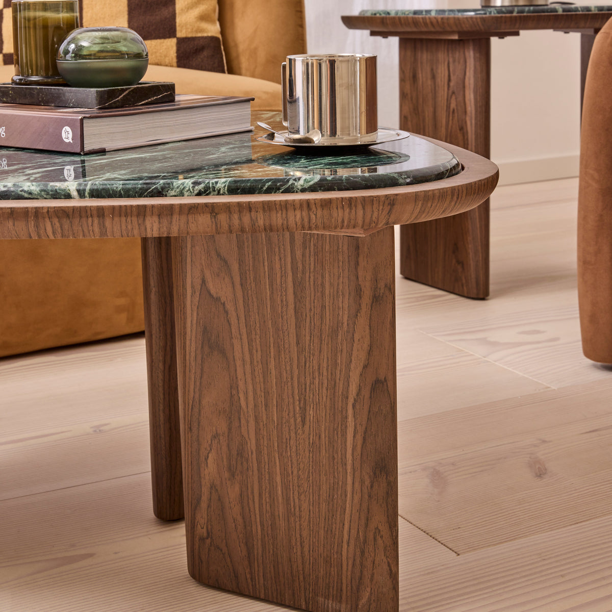 Belmont - Green Marble Irregular Dark Wood Coffee Table