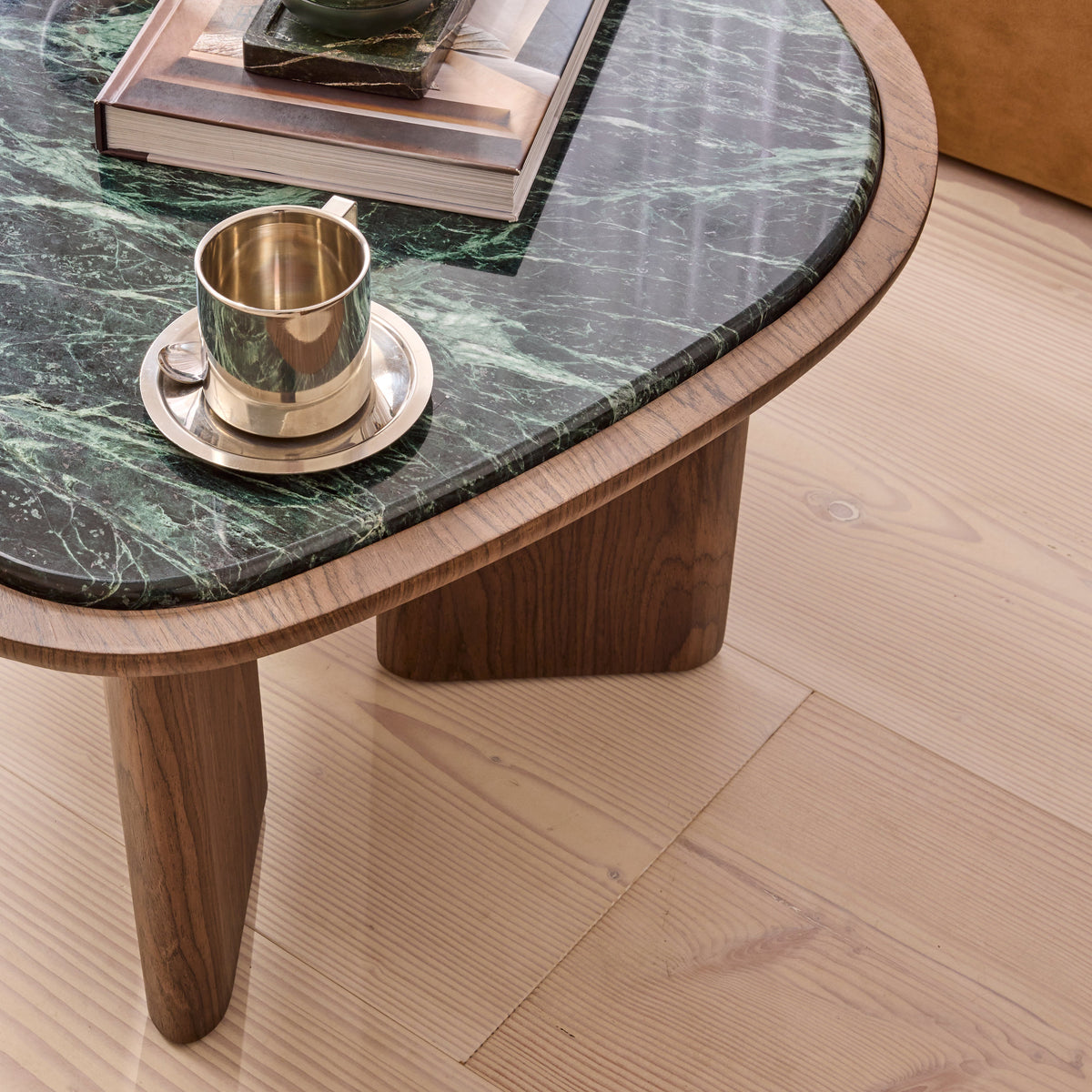 Belmont - Green Marble Irregular Dark Wood Coffee Table
