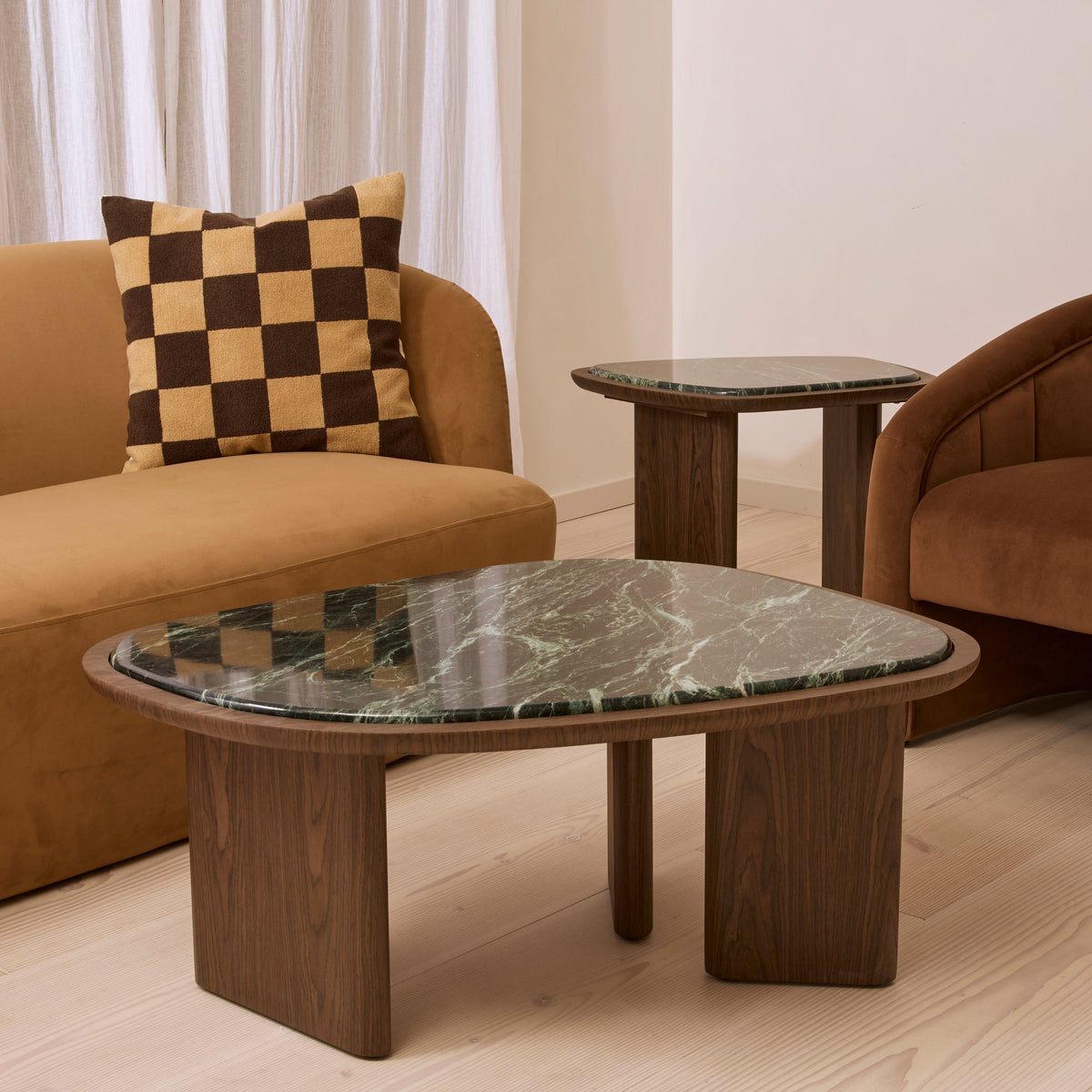 Belmont - Green Marble Irregular Dark Wood Coffee Table