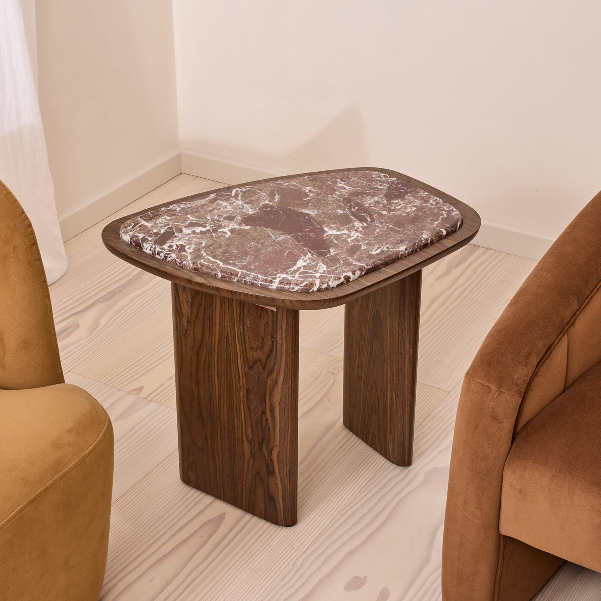 Belmont - Red Marble Irregular Dark Wood Side Table