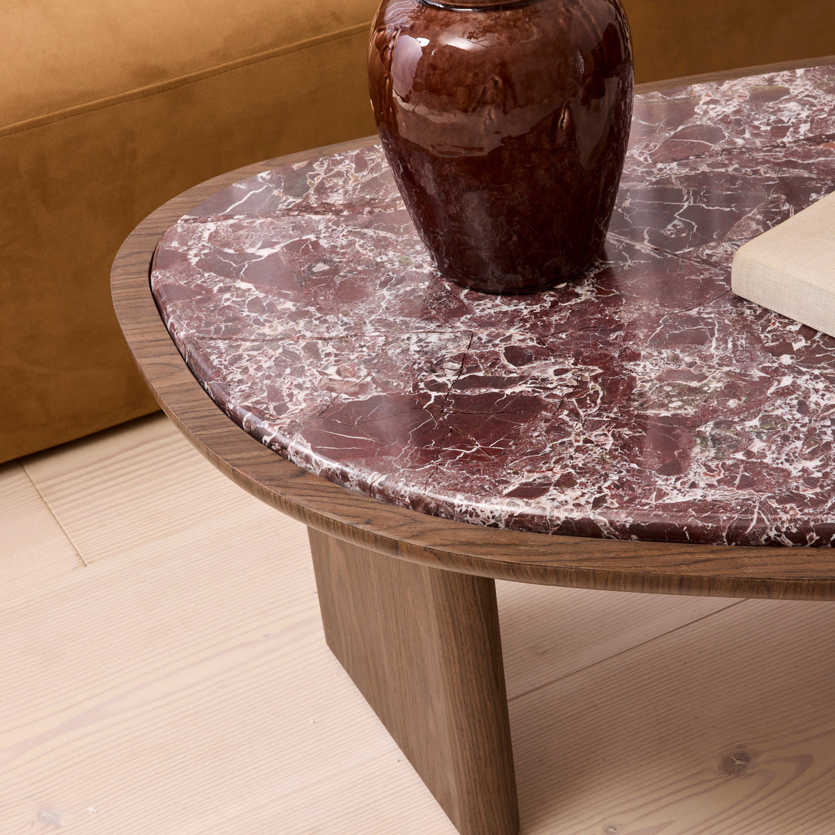 Belmont - Red Marble Irregular Dark Wood Coffee Table