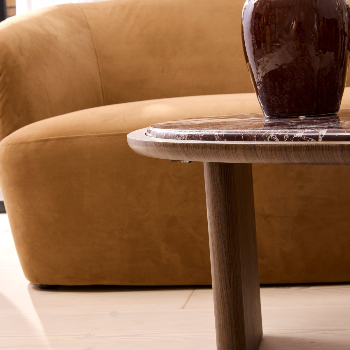 Belmont - Red Marble Irregular Dark Wood Coffee Table