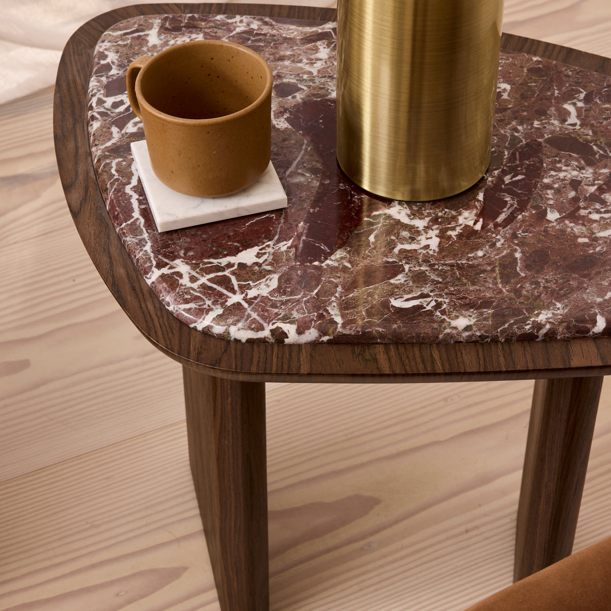 Belmont - Red Marble Irregular Dark Wood Side Table