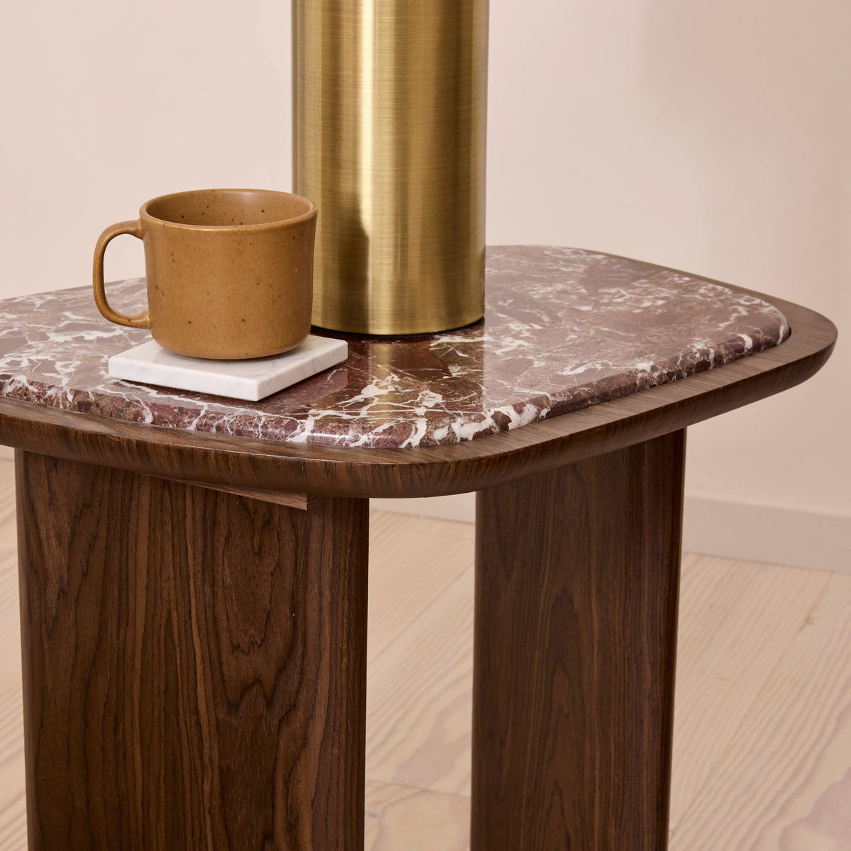 Belmont - Red Marble Irregular Dark Wood Side Table