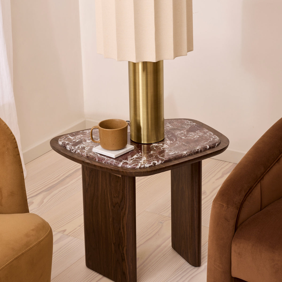 Belmont - Red Marble Irregular Dark Wood Side Table
