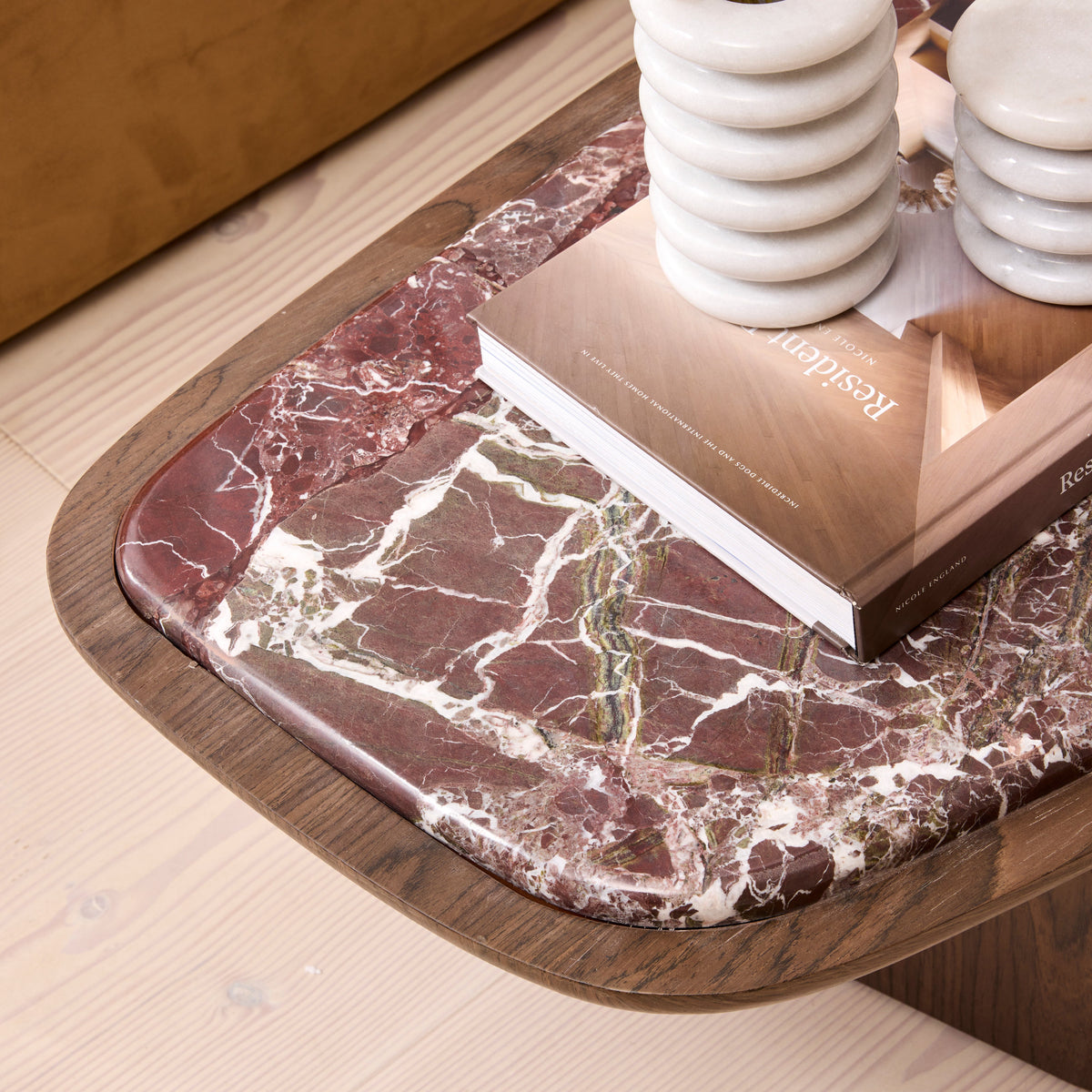 Belmont - Red Marble Irregular Dark Wood Extra Large Coffee Table