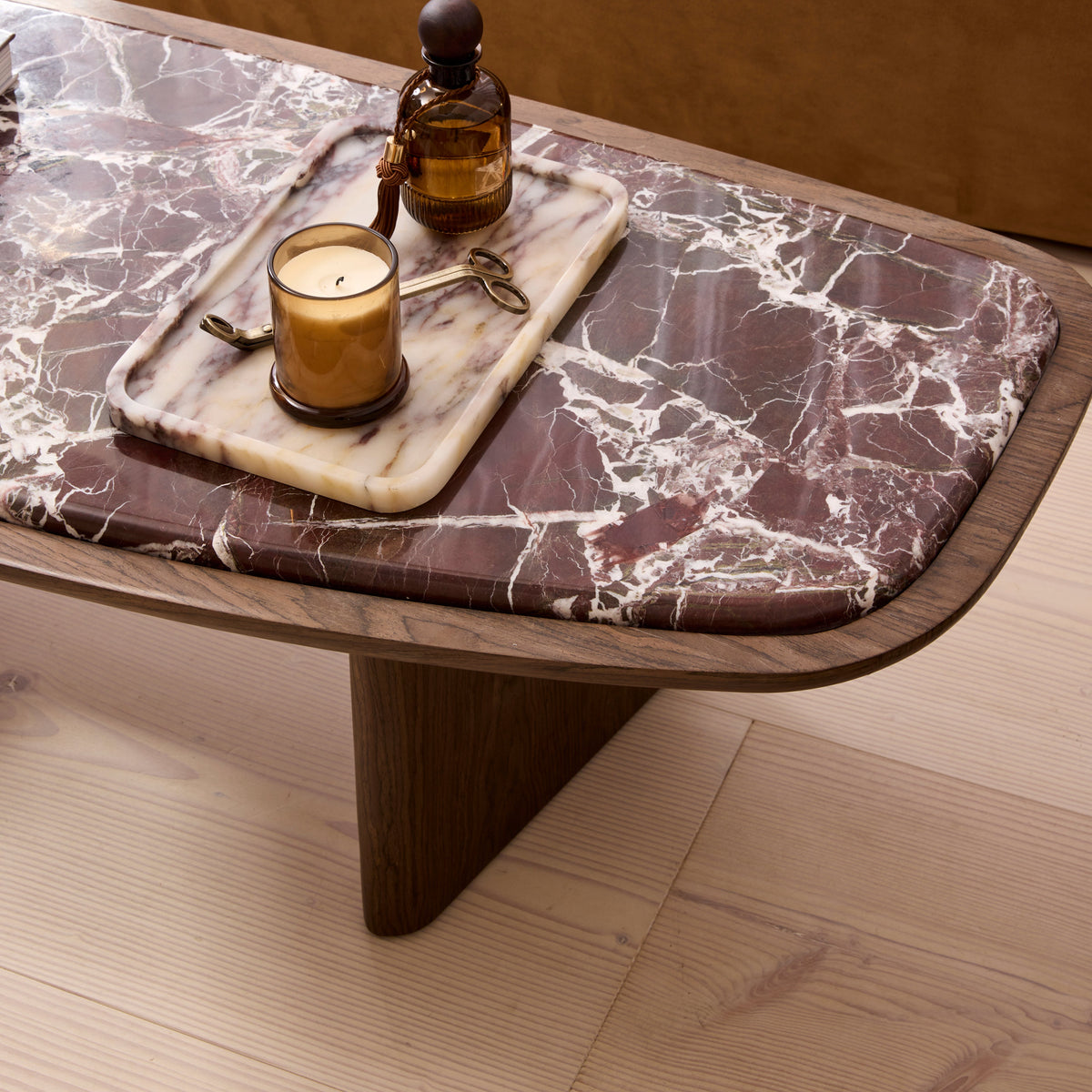 Belmont - Red Marble Irregular Dark Wood Extra Large Coffee Table