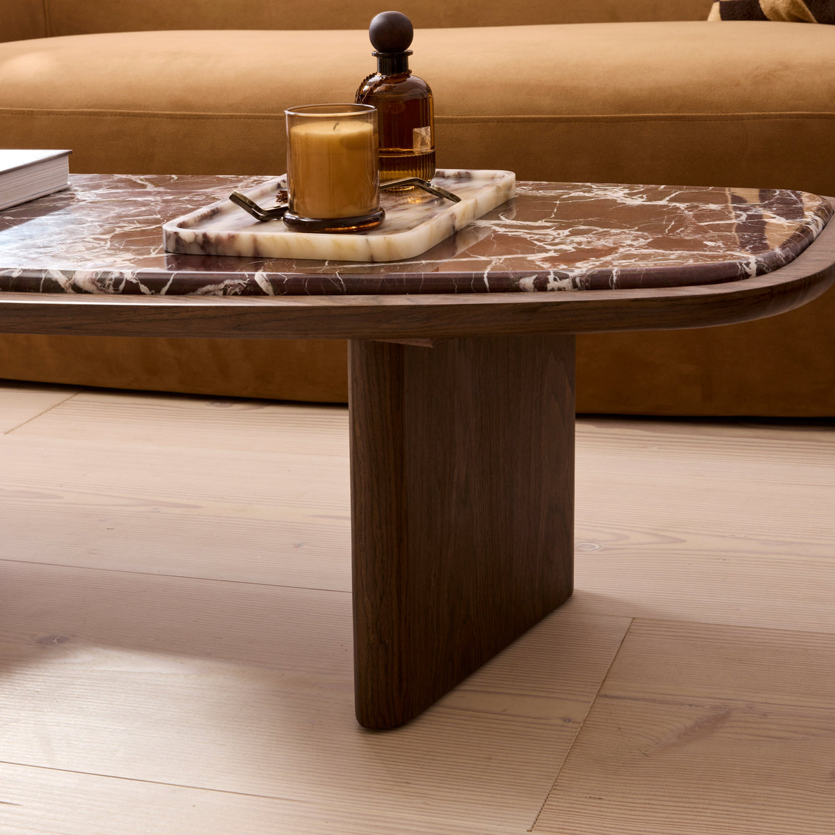 Belmont - Red Marble Irregular Dark Wood Extra Large Coffee Table