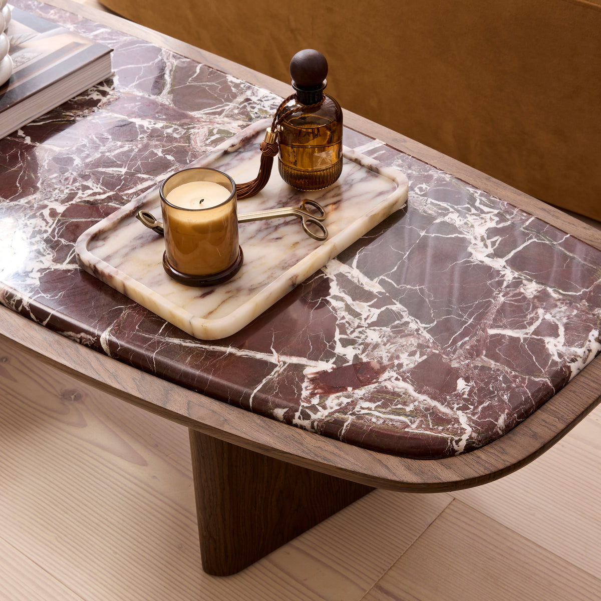 Belmont - Red Marble Irregular Dark Wood Extra Large Coffee Table