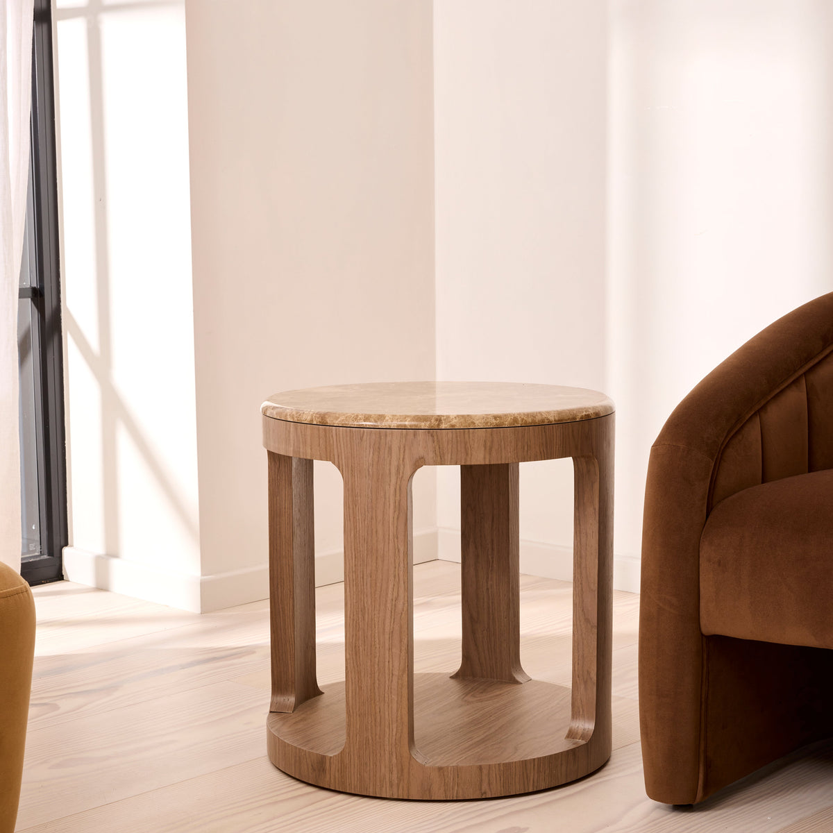 Milford - Light Emperador Round Washed Wood Side Table