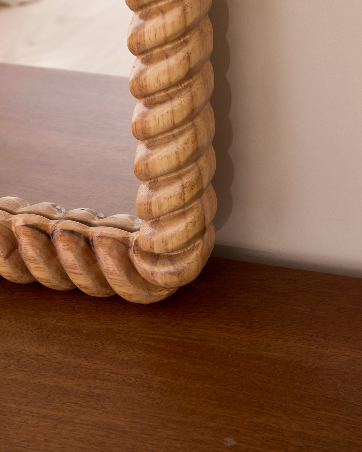 Cordelia - Light Wood Rope Twist Rectangular Wall Mirror 100cm x 70cm
