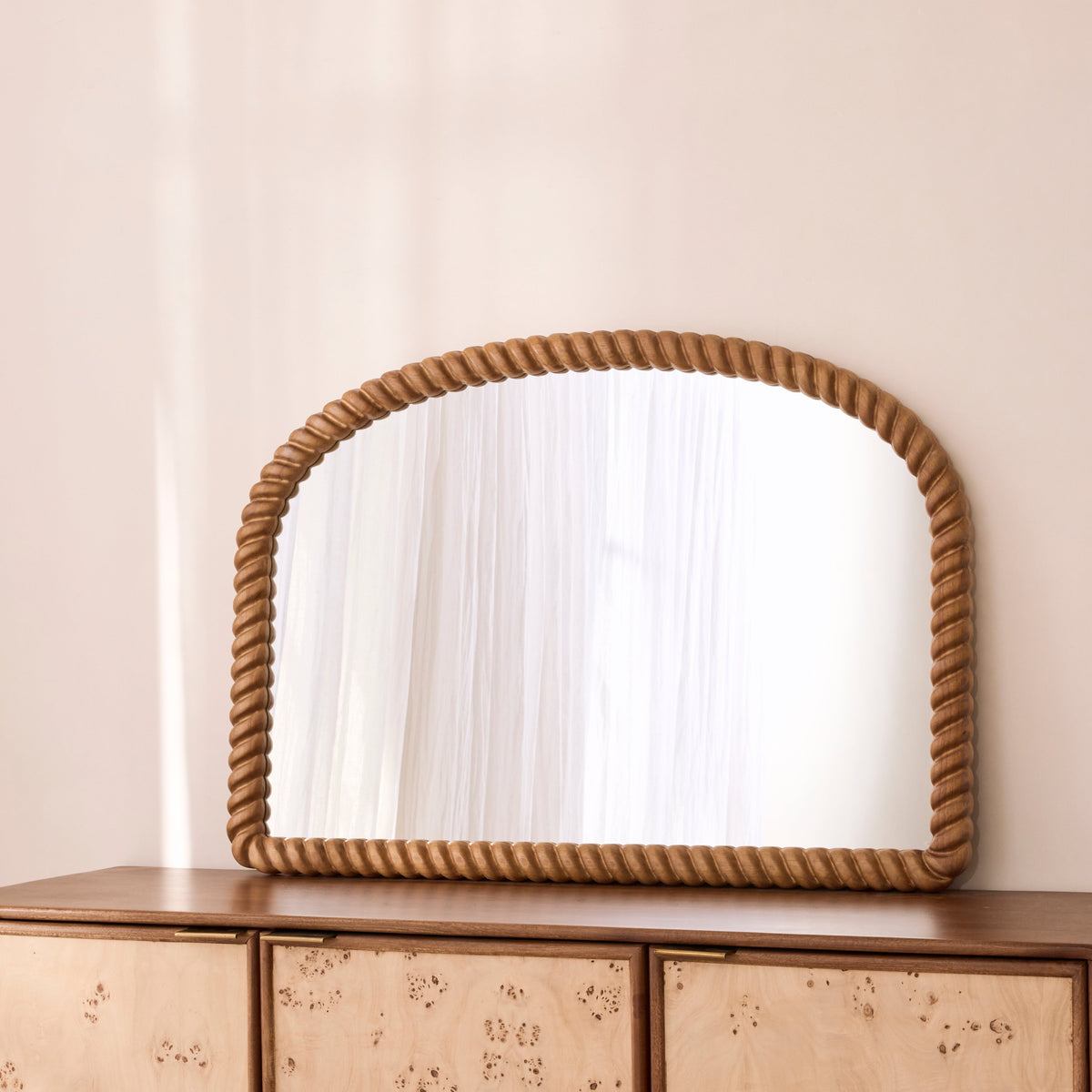 Cordelia - Warm Wood Rope Twist Rectangular Wall Mirror 100cm x 70cm