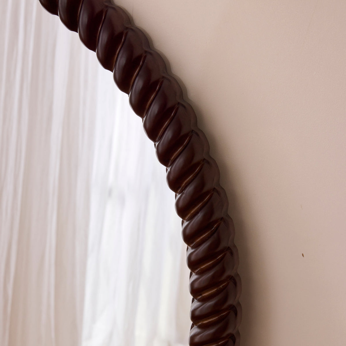 Cordelia - Dark Wood Rope Twist Round Wall Mirror 80cm x 80cm