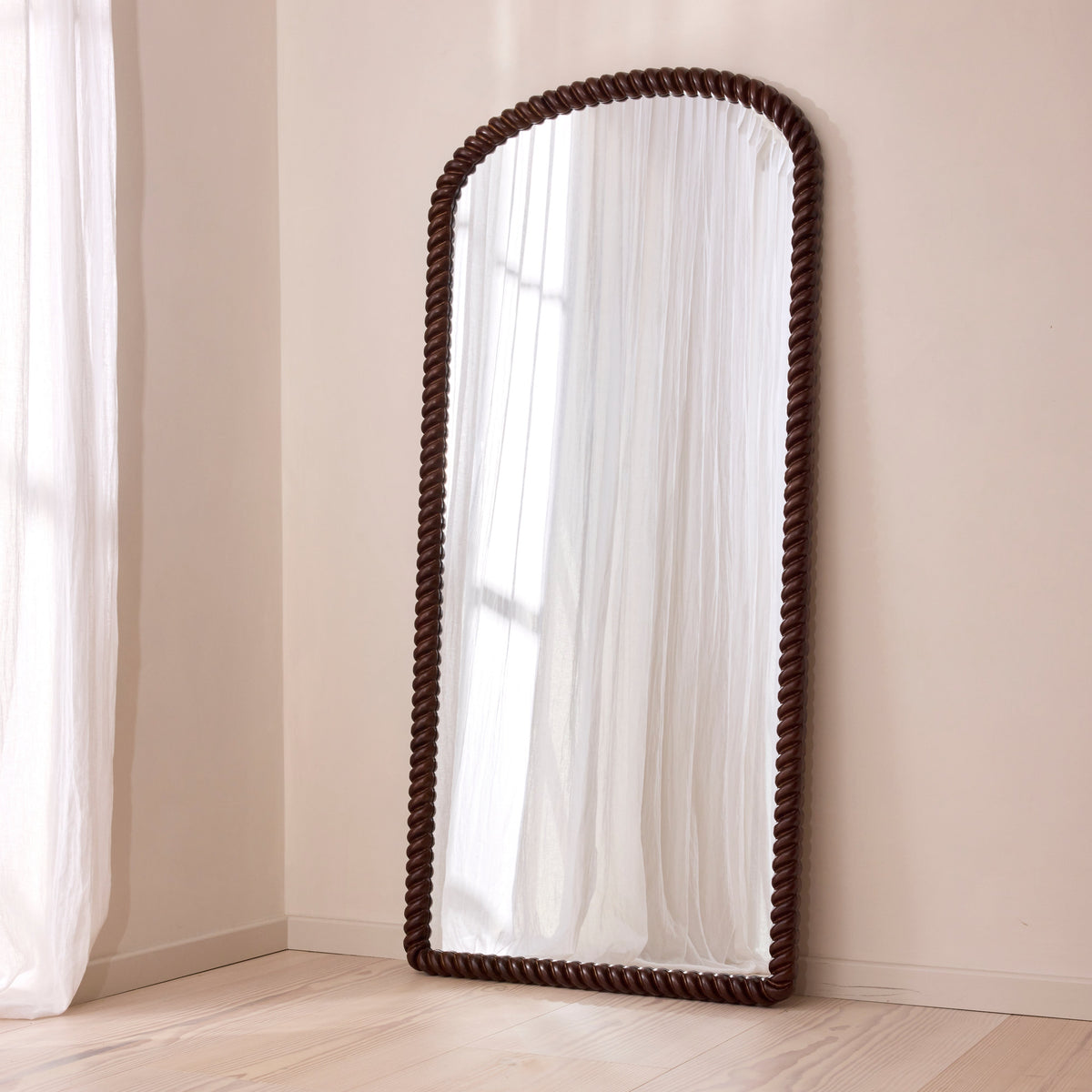 Cordelia - Dark Wood Rope Twist Full Length Arched Mirror 170cm x 80cm