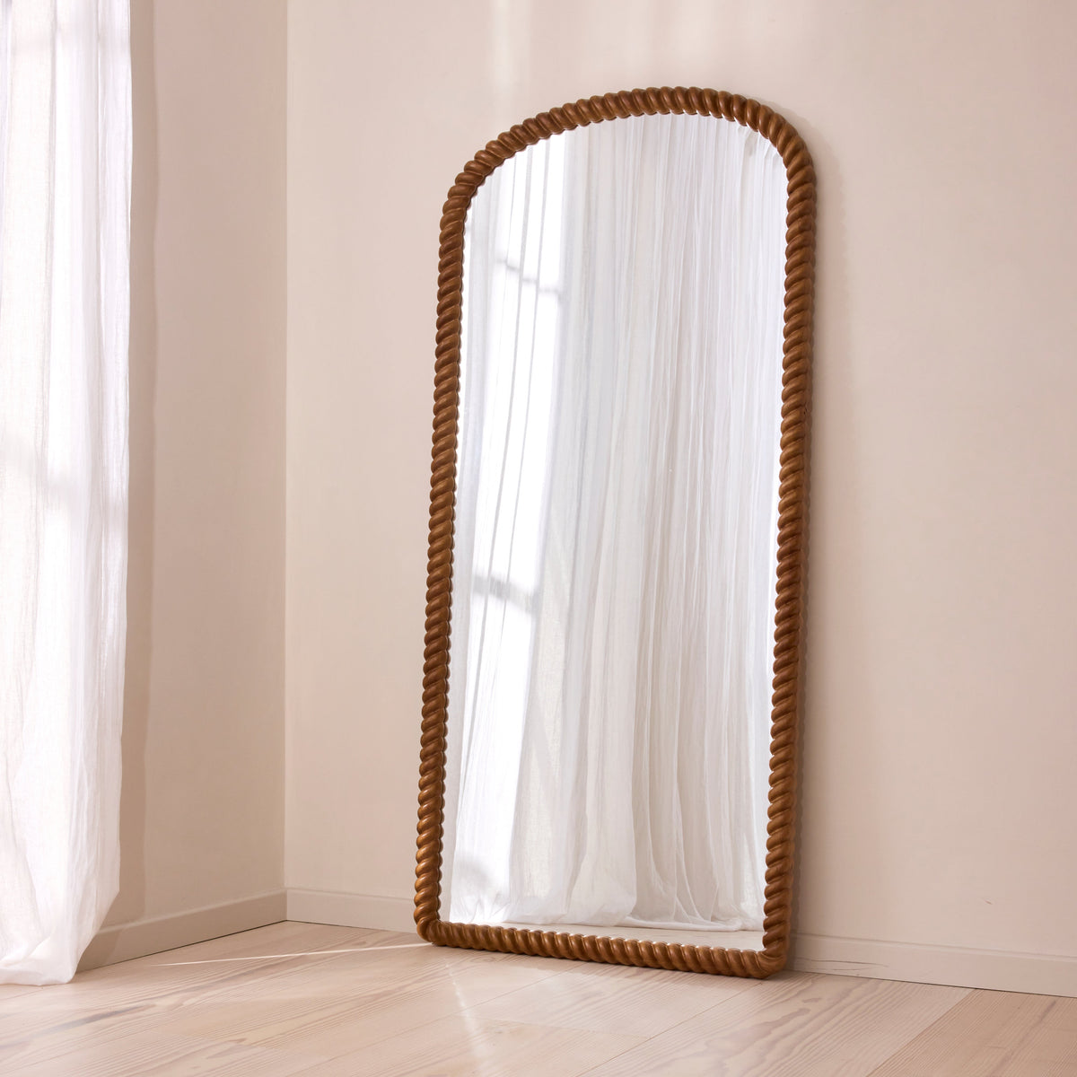 Cordelia - Warm Wood Rope Twist Full Length Arched Mirror 170cm x 80cm