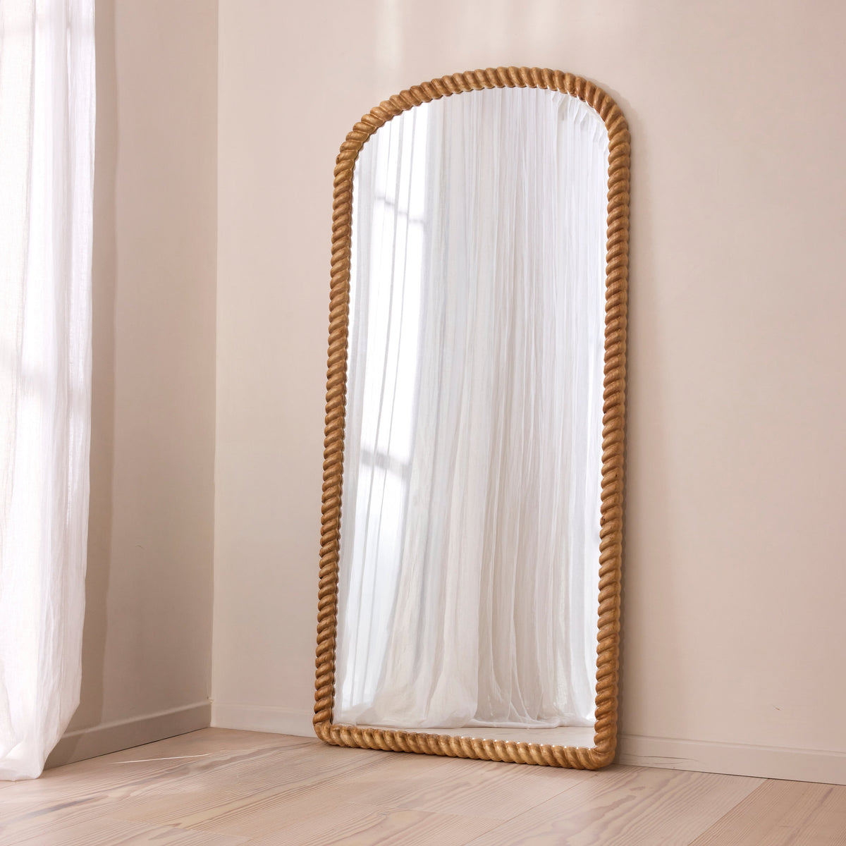 Cordelia - Light Wood Rope Twist Full Length Arched Mirror 170cm x 80cm