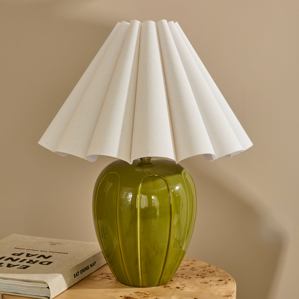 Orla - Olive Gloss Ceramic Scallop Shade Table Lamp
