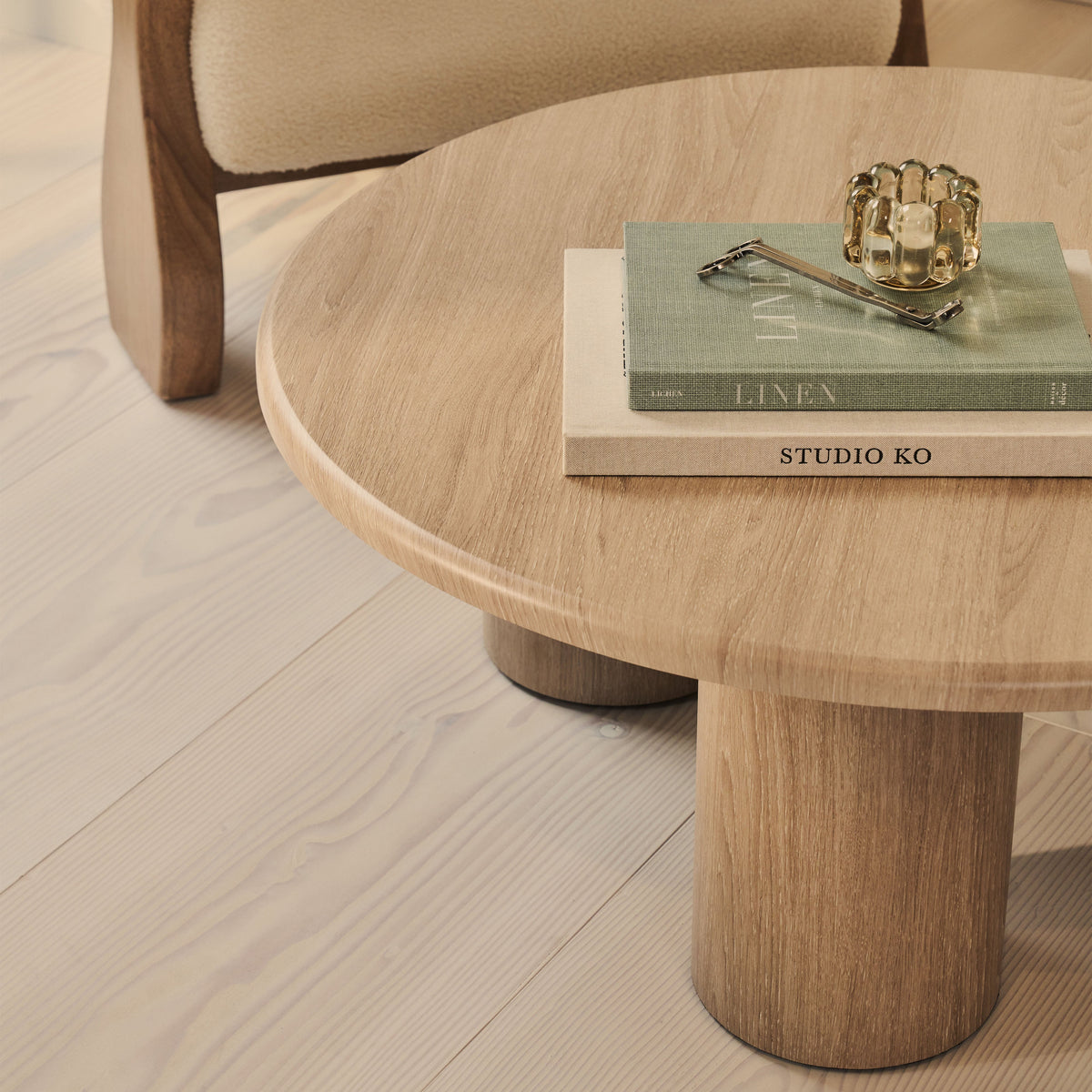 Alina - Washed Wood Round Large Wooden Coffee Table