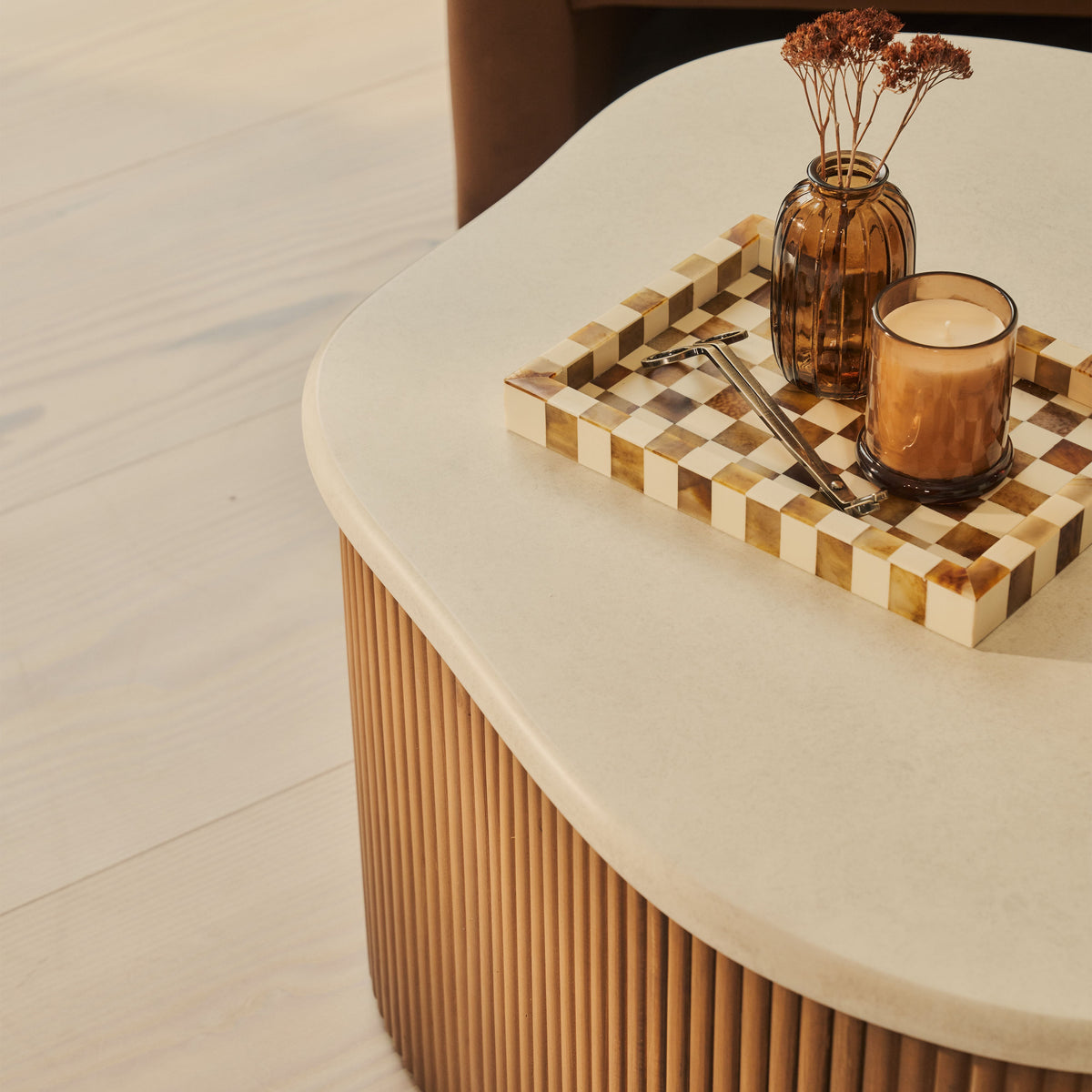 Cove - Warm Wood Ribbed Irregular Coffee Table