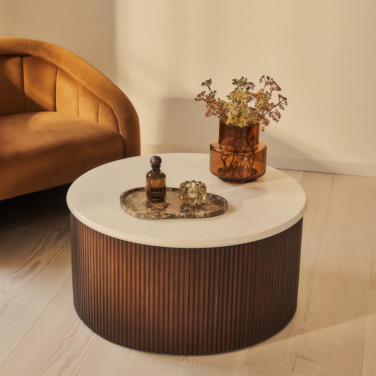 Cove - Dark Wood Ribbed Round Coffee Table