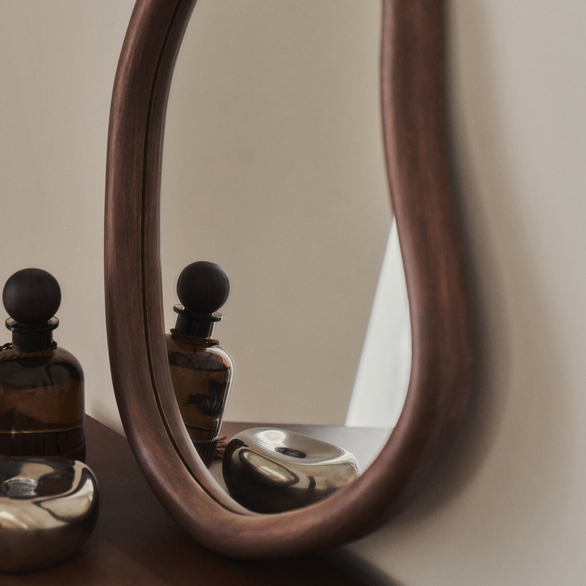 Aaliyah - Dark Wood Irregular Wall Mirror 42cm x 35cm